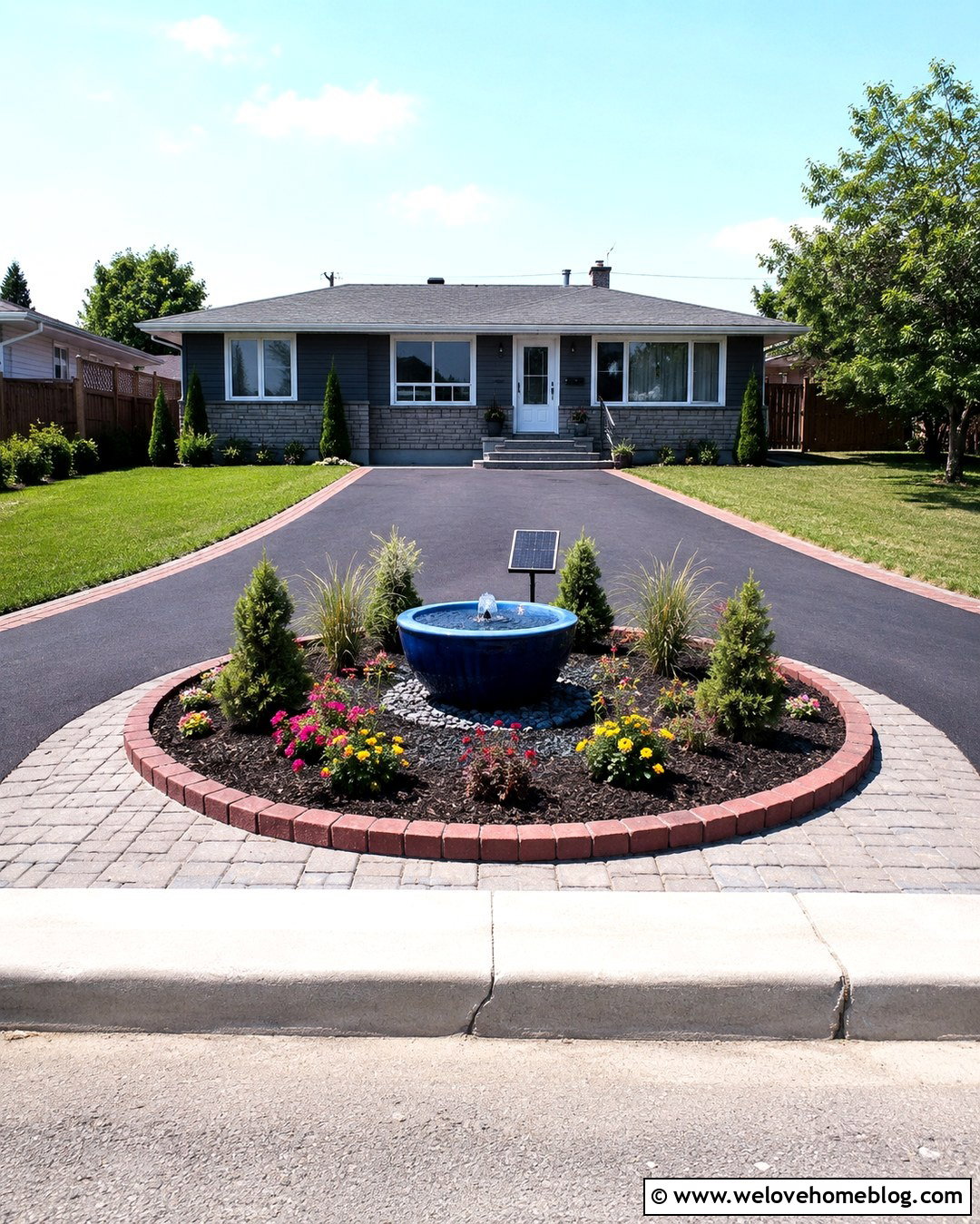 Budget Driveway With Solar Fountain - 20 Water Fountain Driveway Ideas