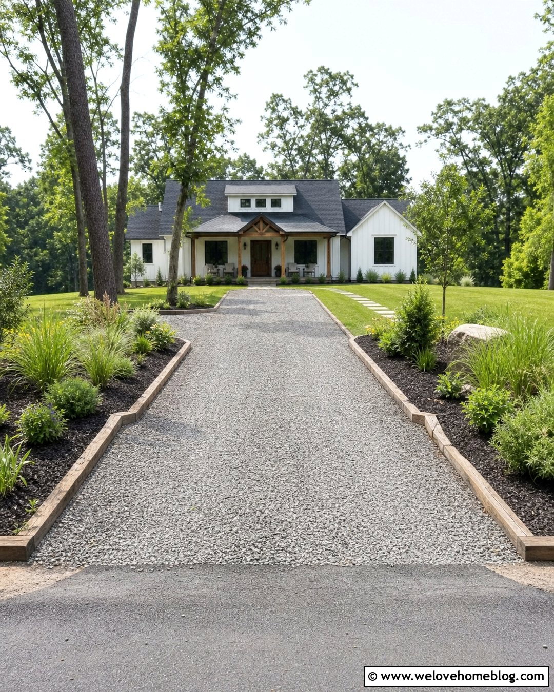 Budget Gravel Driveway With Timber Edging - 30 front yard driveway ideas