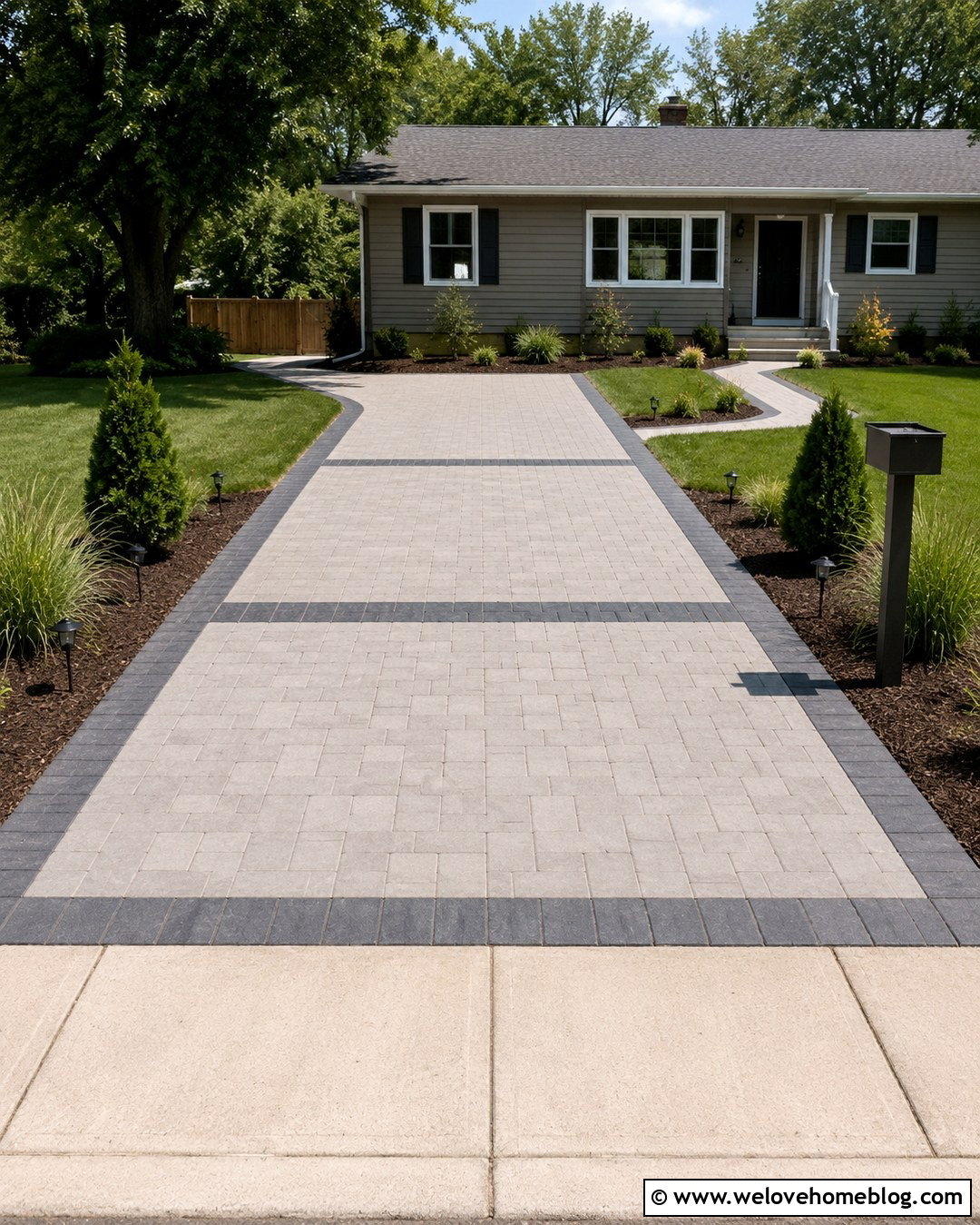 Budget Paver Driveway Entrance With A Simple Border - 20 Paved Driveway Entrance Ideas