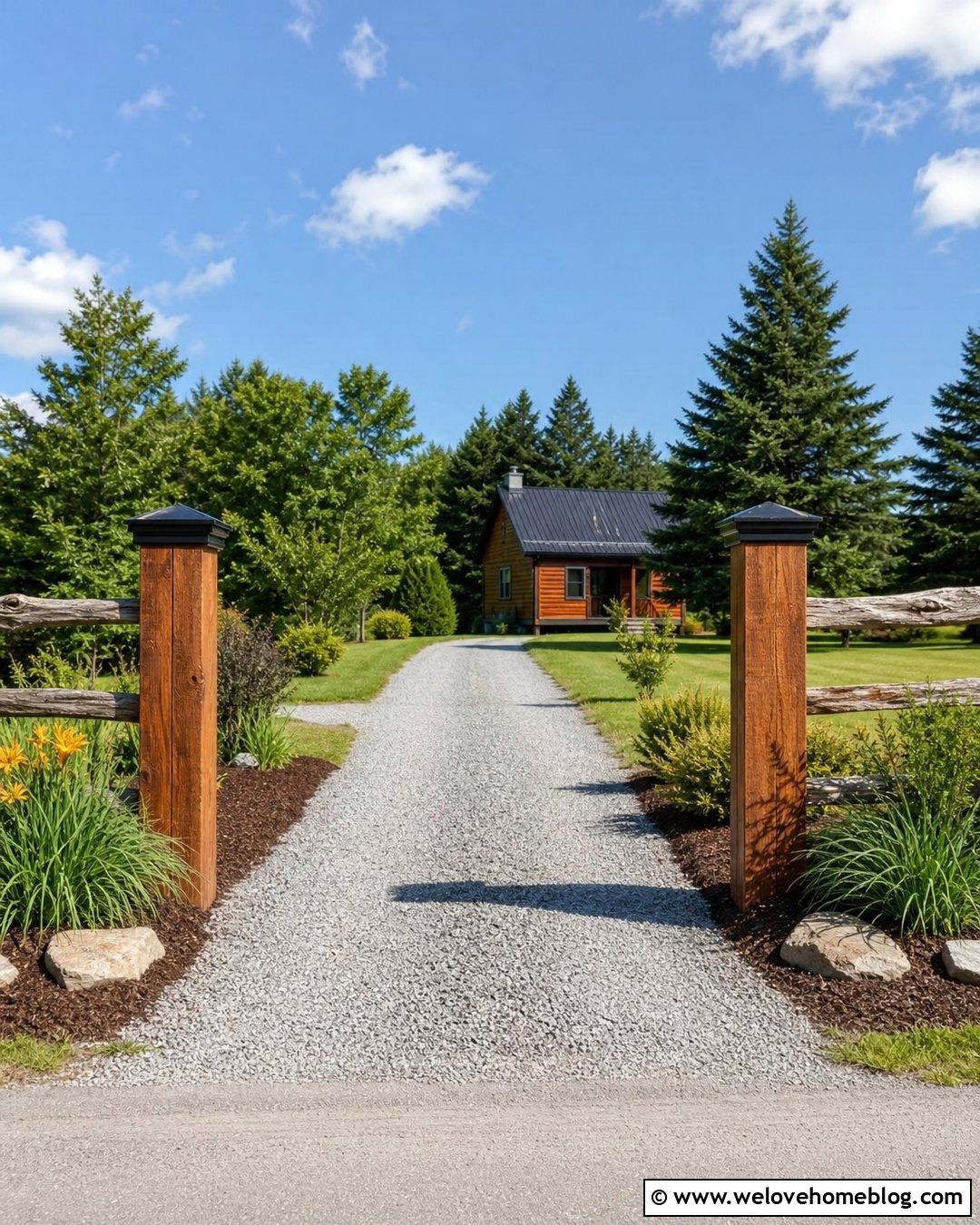 Budget Rural Driveway Entrance With Timber Posts - 25 Rural Driveway Entrance Ideas