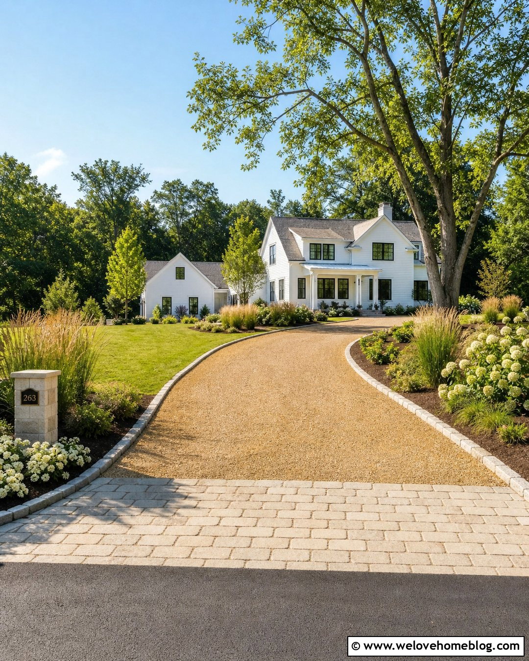 Buff Belgian Block Apron With Gravel Driveway - 20 Belgian Block Driveway Apron Ideas