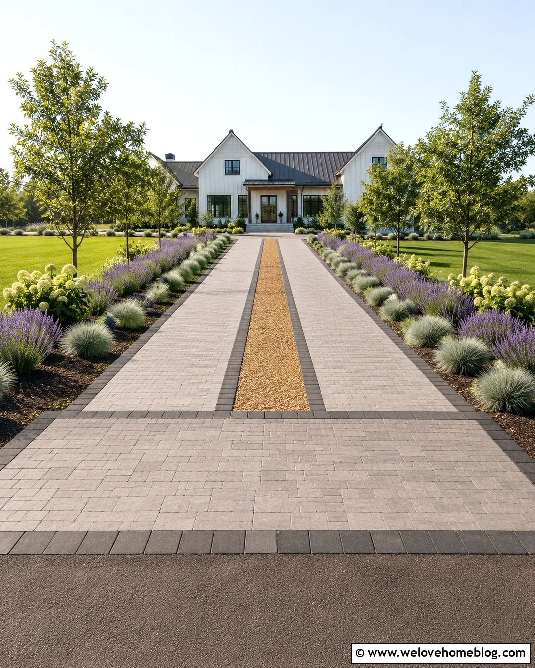 Buff Driveway Blocks With A Red Brick Border - 20 Driveway Blocks Ideas