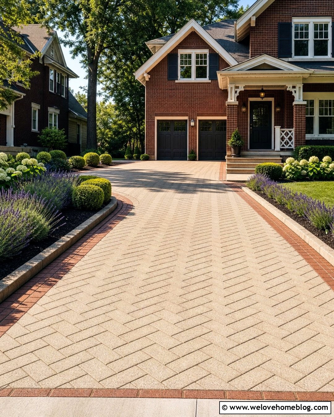 Buff Monoblock Driveway With Brick Border - 20 Monoblock Driveway Ideas
