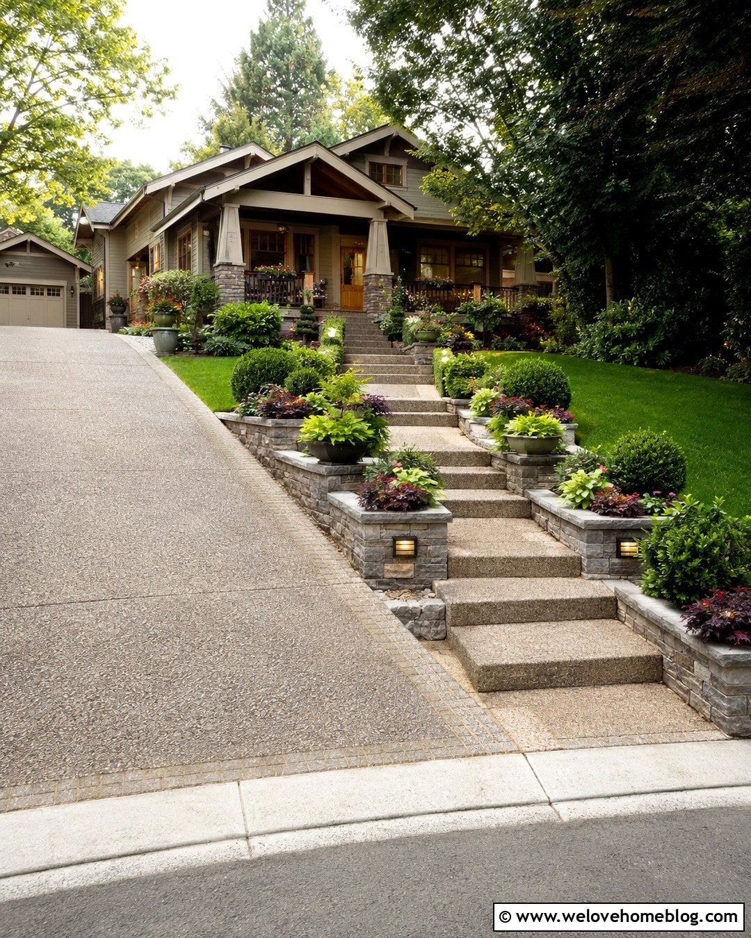 Built In Planters With Driveway Steps - 20 Planter For Sloped Driveway Ideas