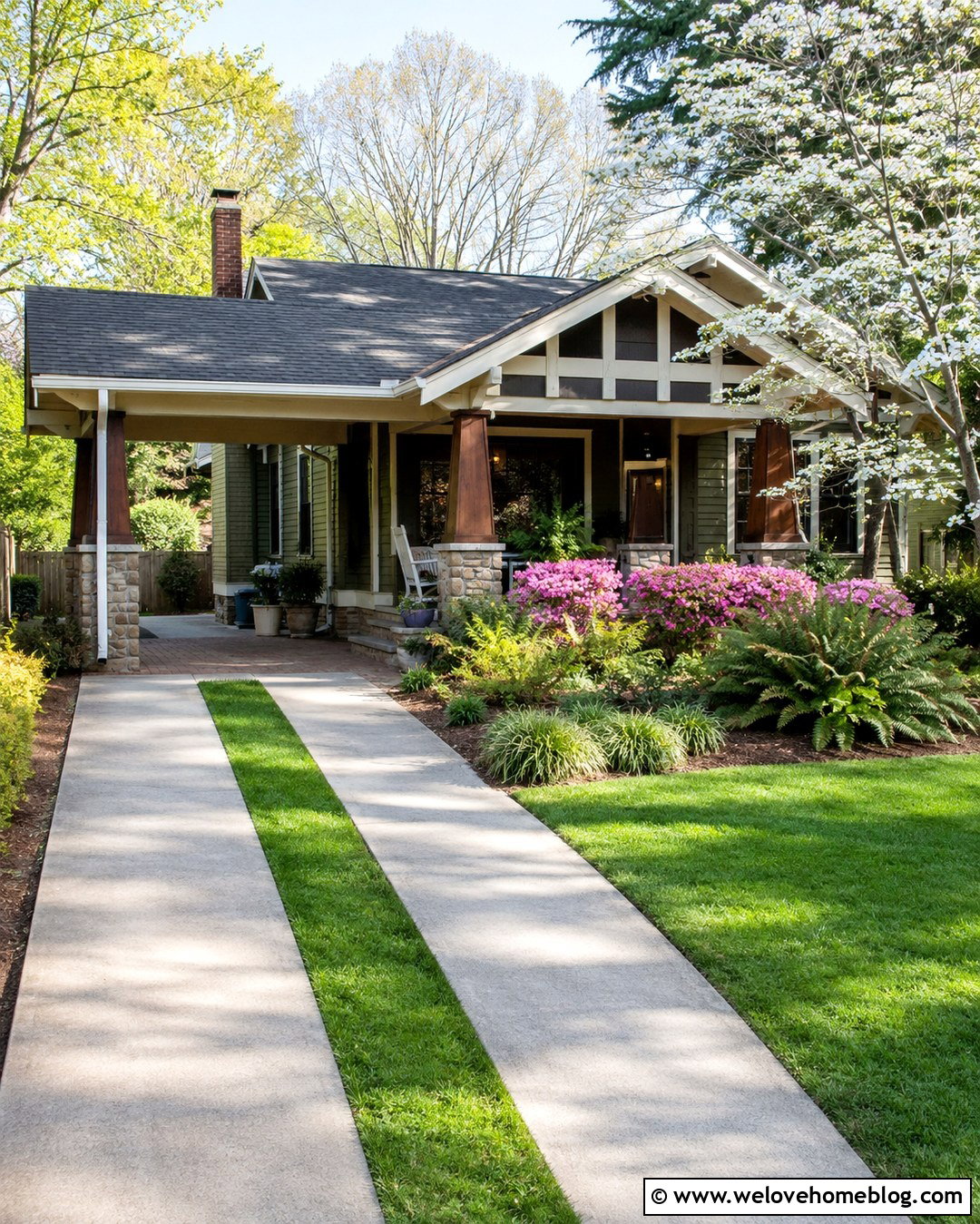 Bungalow Ribbon Driveway Porch - 20 Driveway Porch Ideas