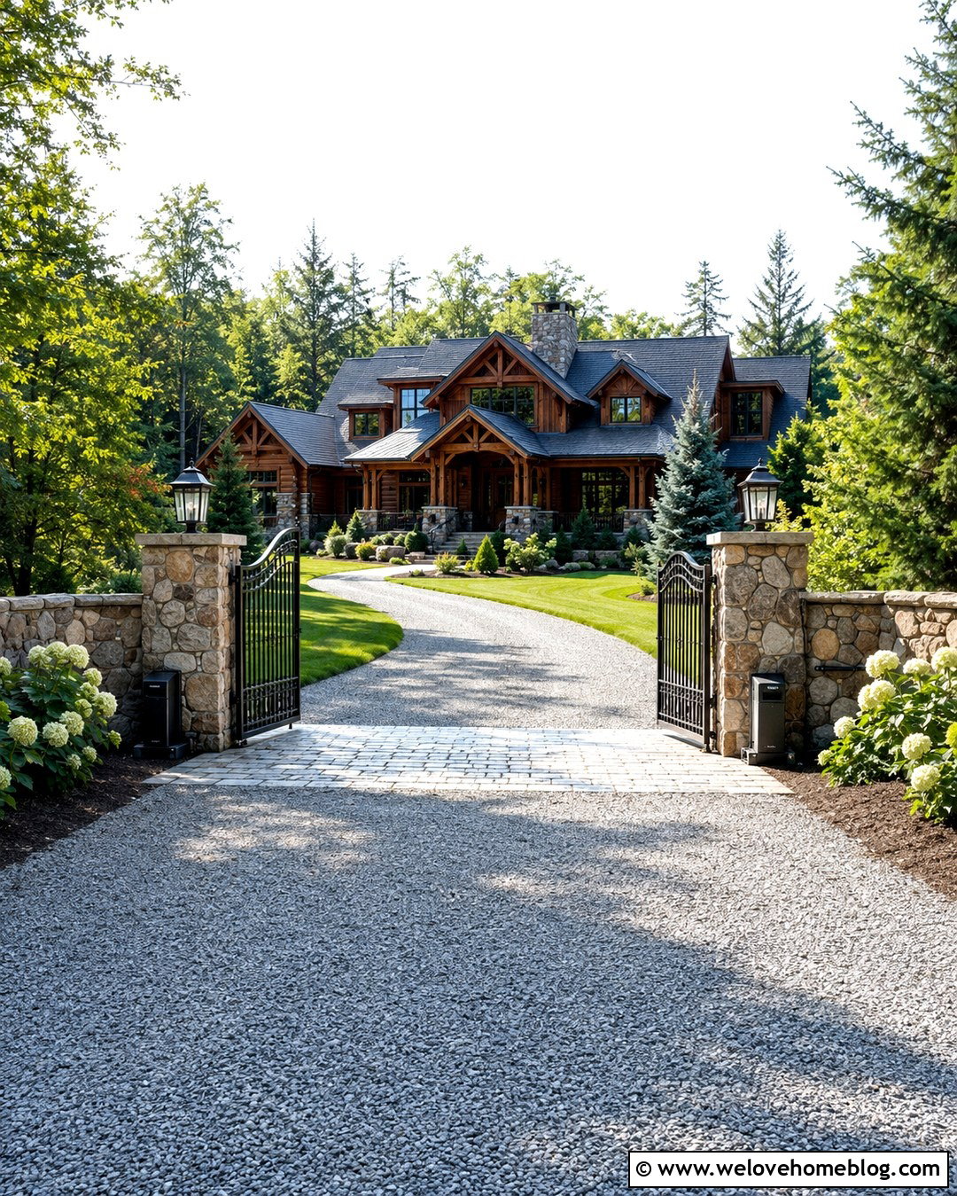 Cabin Driveway Entrance With Wrought Iron Gates - 20 Cabin Driveway Entrance Ideas
