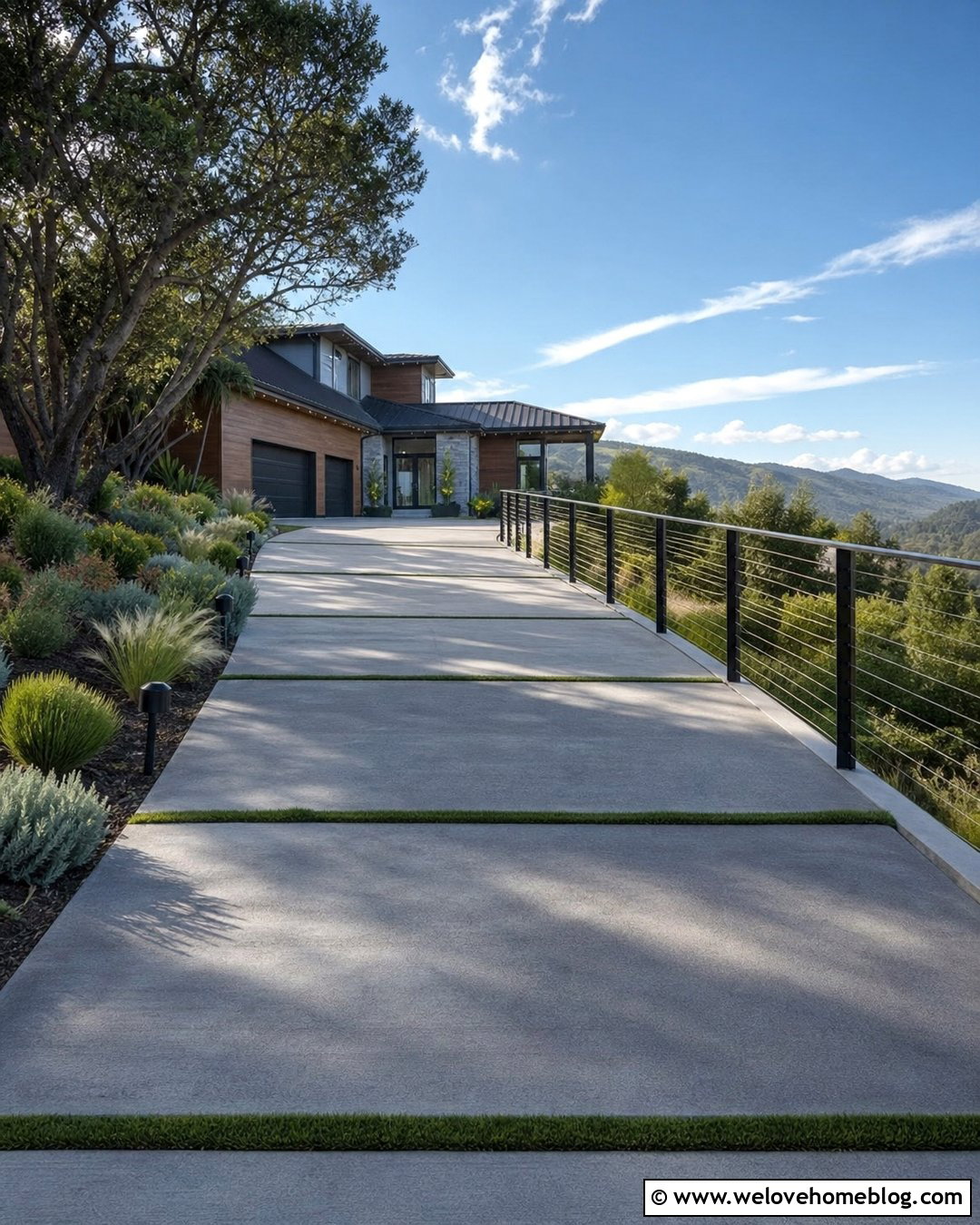 Cable Driveway Railing With Modern Pavers - 20 Driveway Railing Ideas