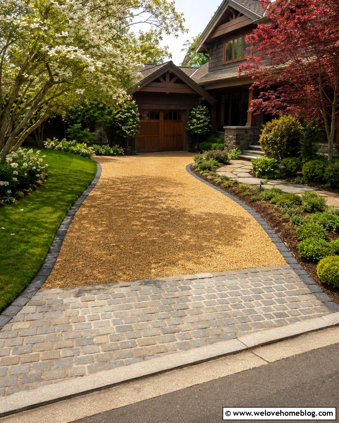 California Gold Gravel Driveway With Cobblestone Edging - 20 California Gold Gravel Driveway Ideas