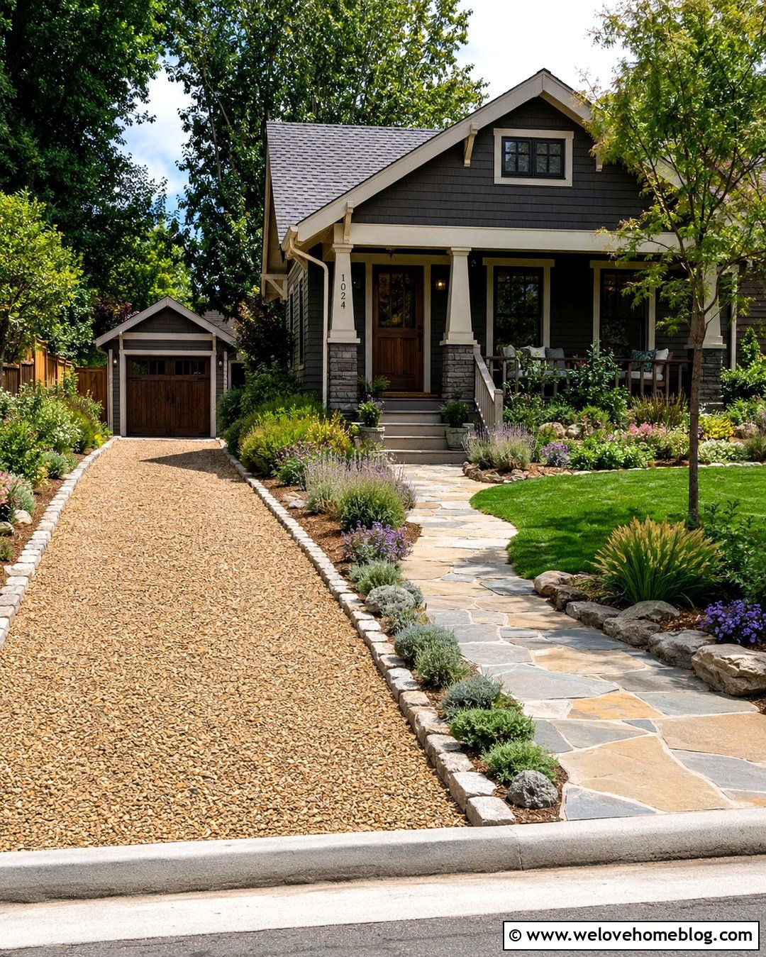 California Gold Gravel Driveway With Flagstone Walkway - 20 California Gold Gravel Driveway Ideas
