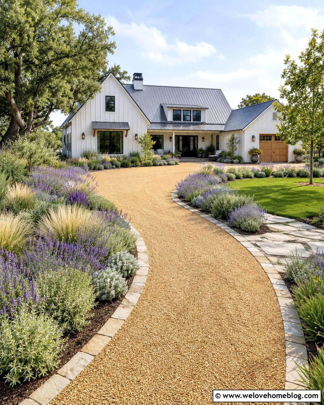 California Gold Gravel Driveway With Lavender Borders - 20 California Gold Gravel Driveway Ideas