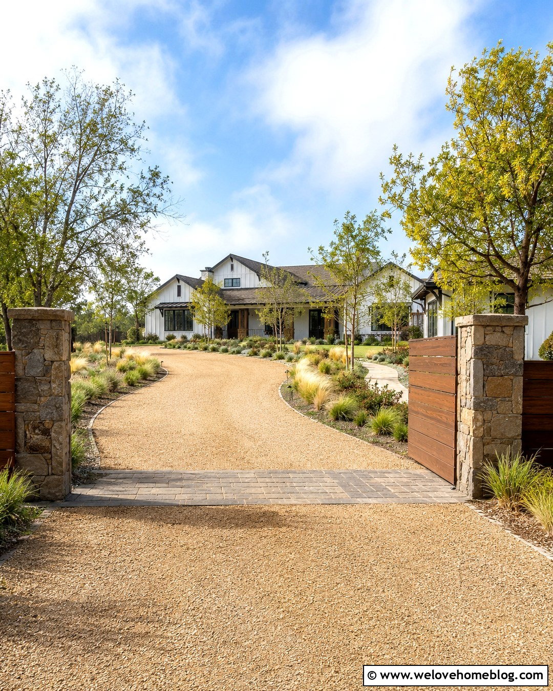 California Gold Gravel Driveway With Wood Gate - 20 California Gold Gravel Driveway Ideas