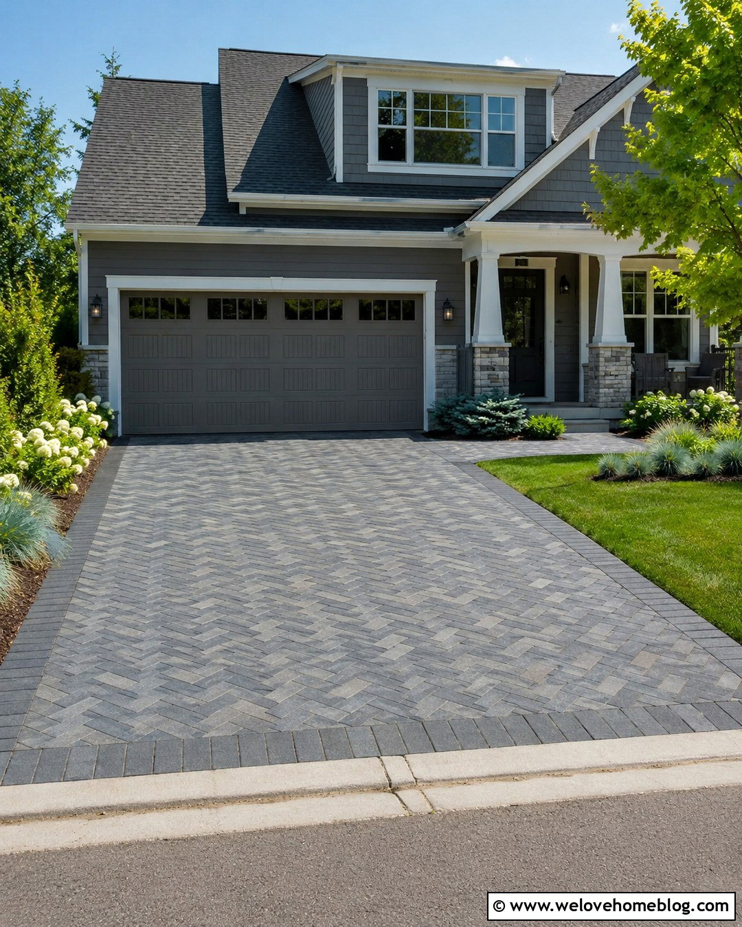 Cambridge Bluestone Blend Herringbone Driveway - 20 Cambridge Pavingstones Driveway Ideas