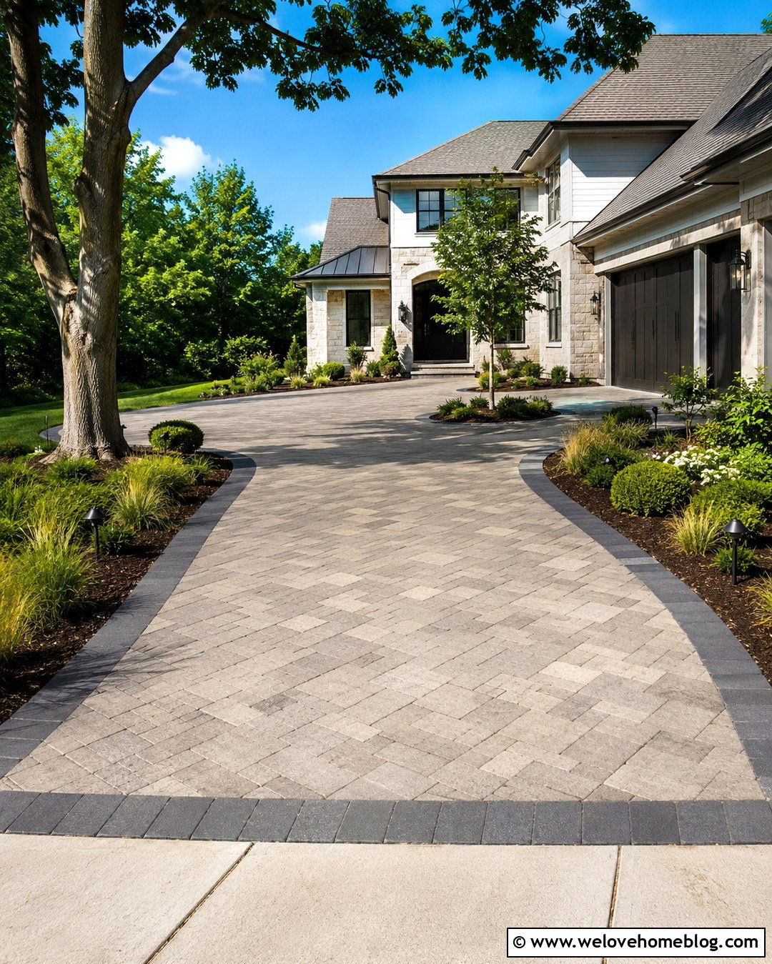Cambridge Cobblestone Driveway With Landscape Lighting - 20 cambridge cobblestone driveway ideas