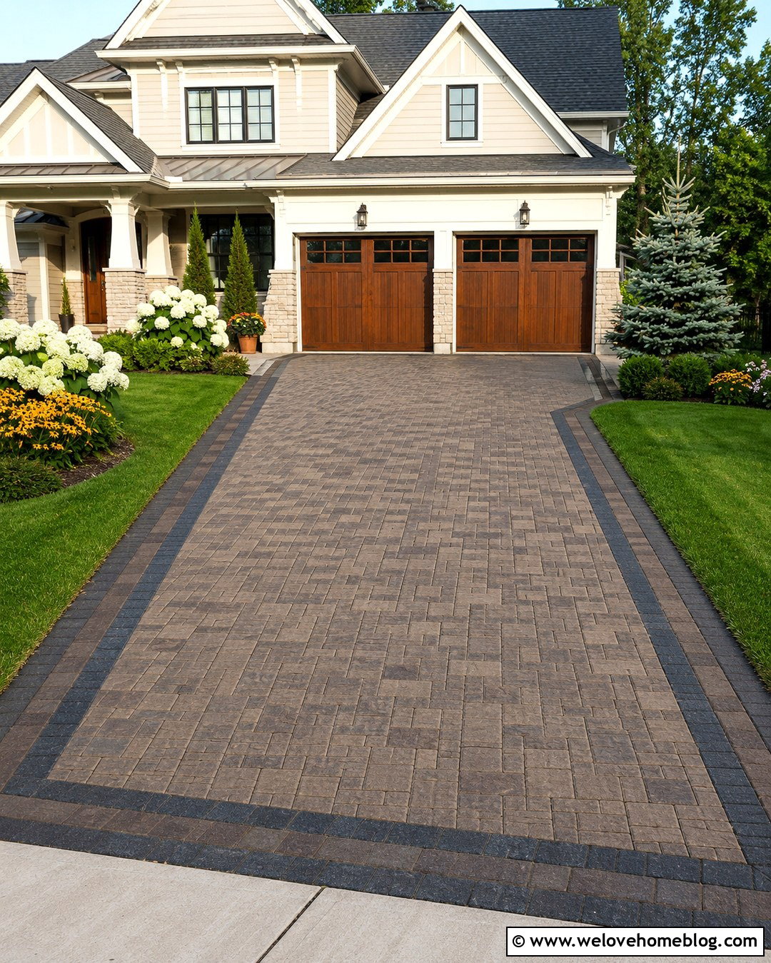Cambridge Driveway With Double Paver Border - 20 Cambridge Pavingstones Driveway Ideas