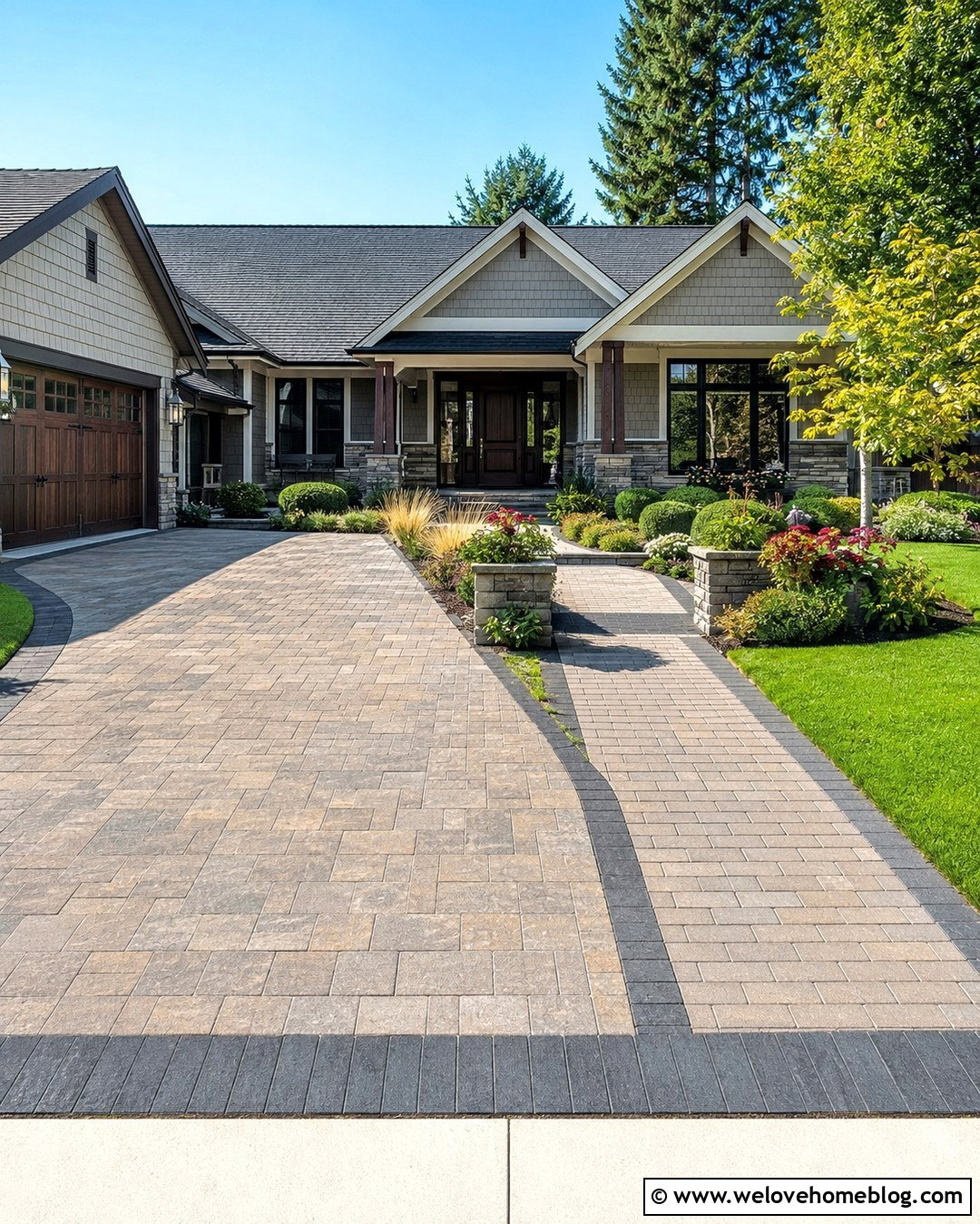Cambridge Driveway With Matching Walkway - 20 Cambridge Pavingstones Driveway Ideas