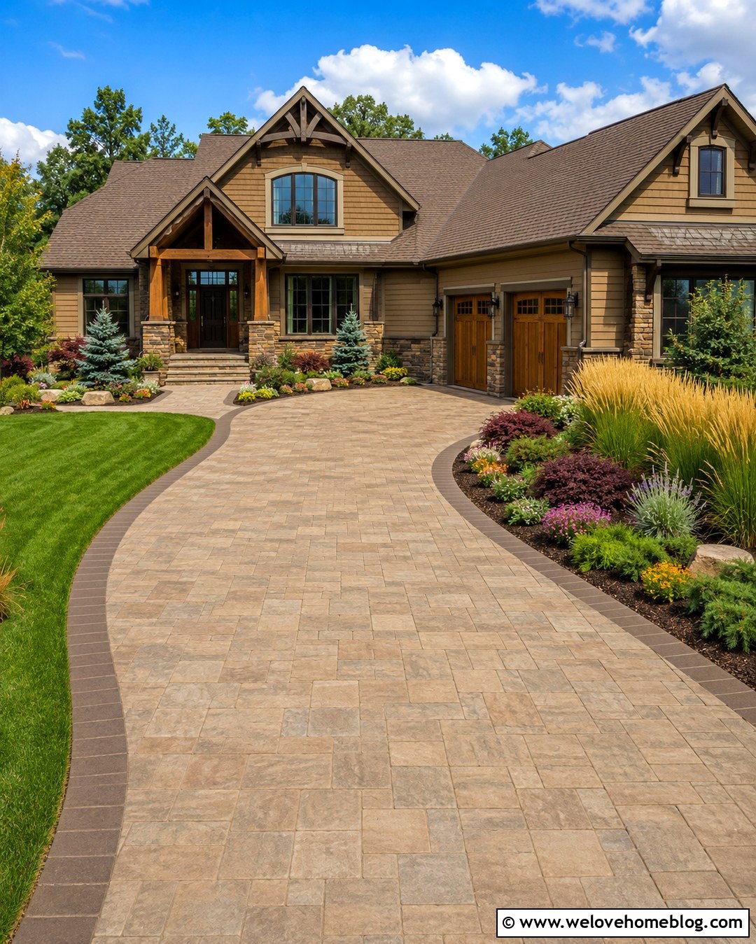 Cambridge Sahara Chestnut Curved Driveway - 20 Cambridge Pavingstones Driveway Ideas