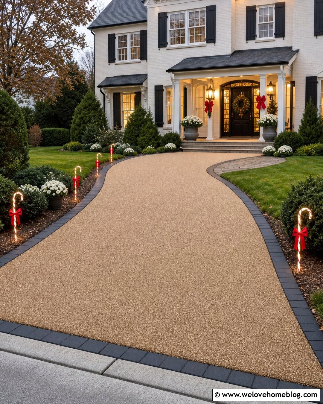 Candy Cane Driveway With Red Bows - 20 Candy Cane Lined Driveway Ideas