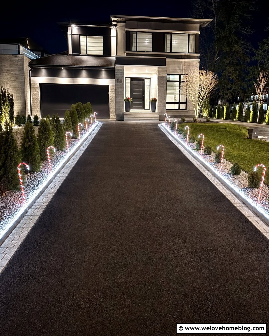 Candy Cane Driveway With White Rope Lights - 20 Candy Cane Lined Driveway Ideas