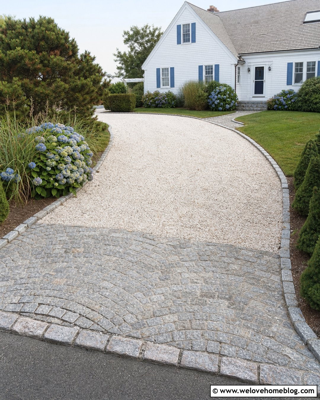Cape Cod Driveway Apron With Shell Gravel - 35 Driveway Apron Ideas