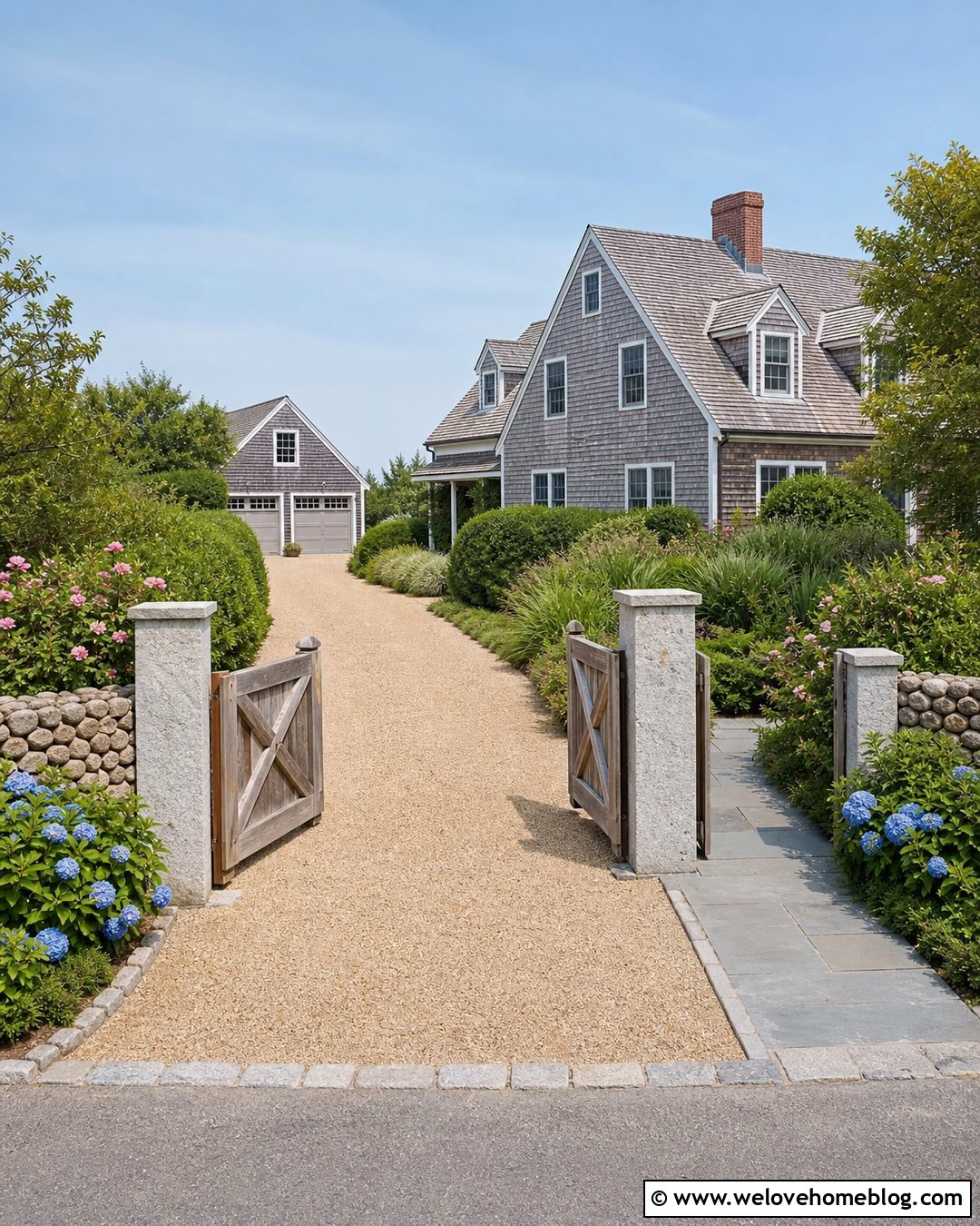 Cape Cod Driveway With Cedar Gate And Stone Walls - 20 Cape Cod Driveway Ideas
