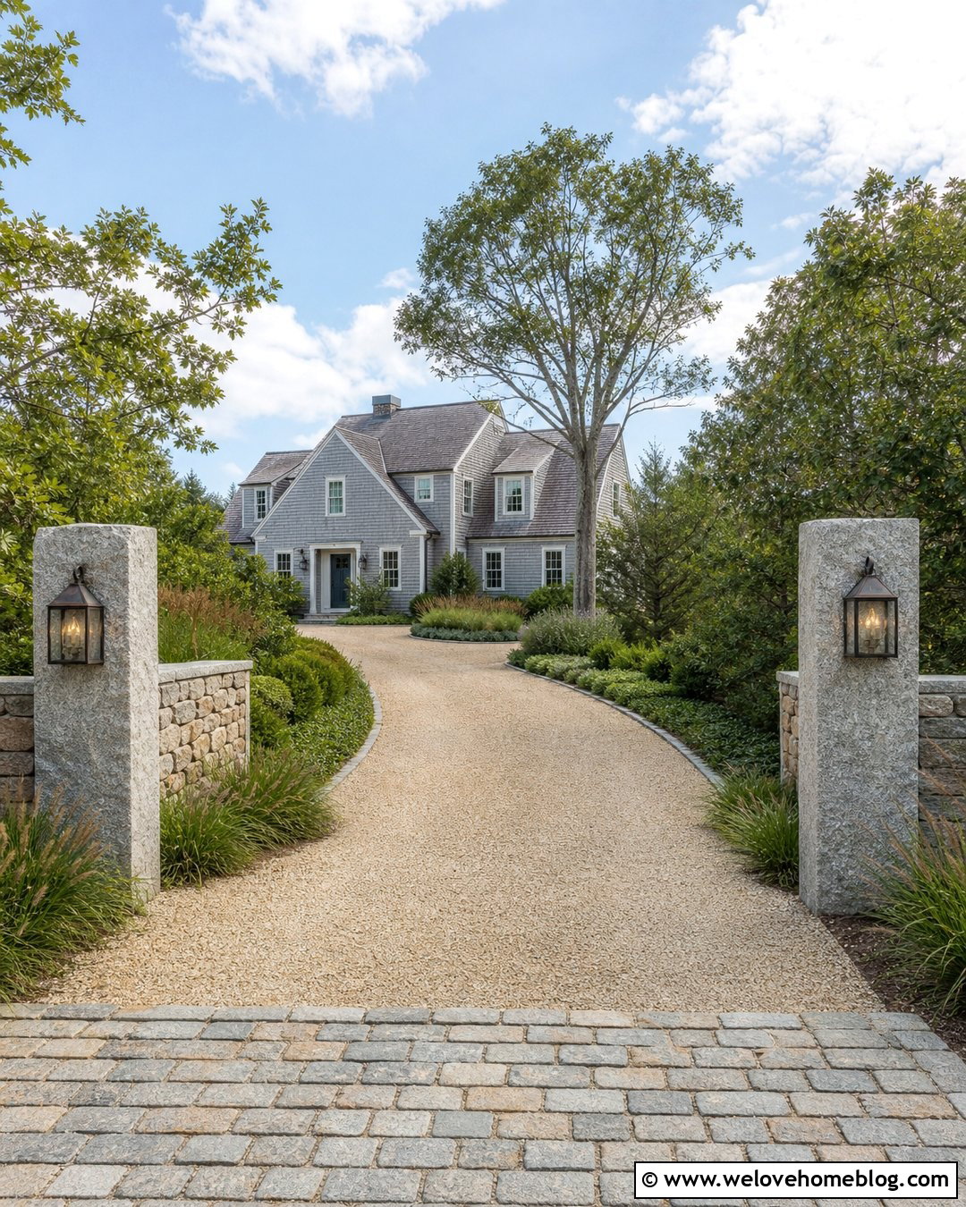 Cape Cod Driveway With Granite Gate Posts - 20 Cape Cod Driveway Ideas