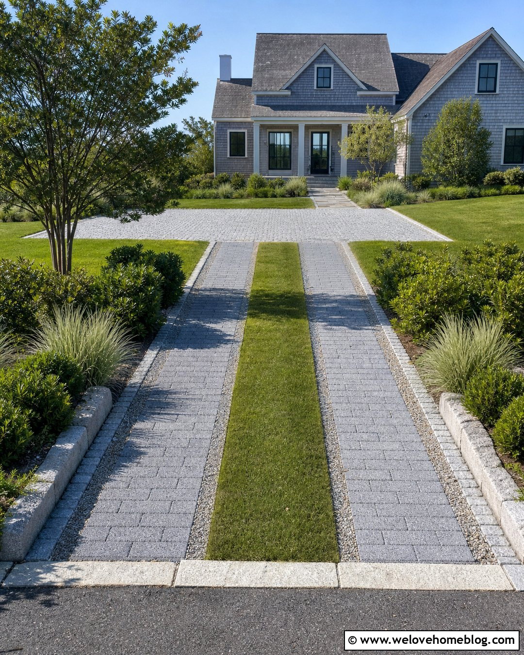 Cape Cod Permeable Paver Driveway With Grass Strips - 20 Cape Cod Driveway Ideas