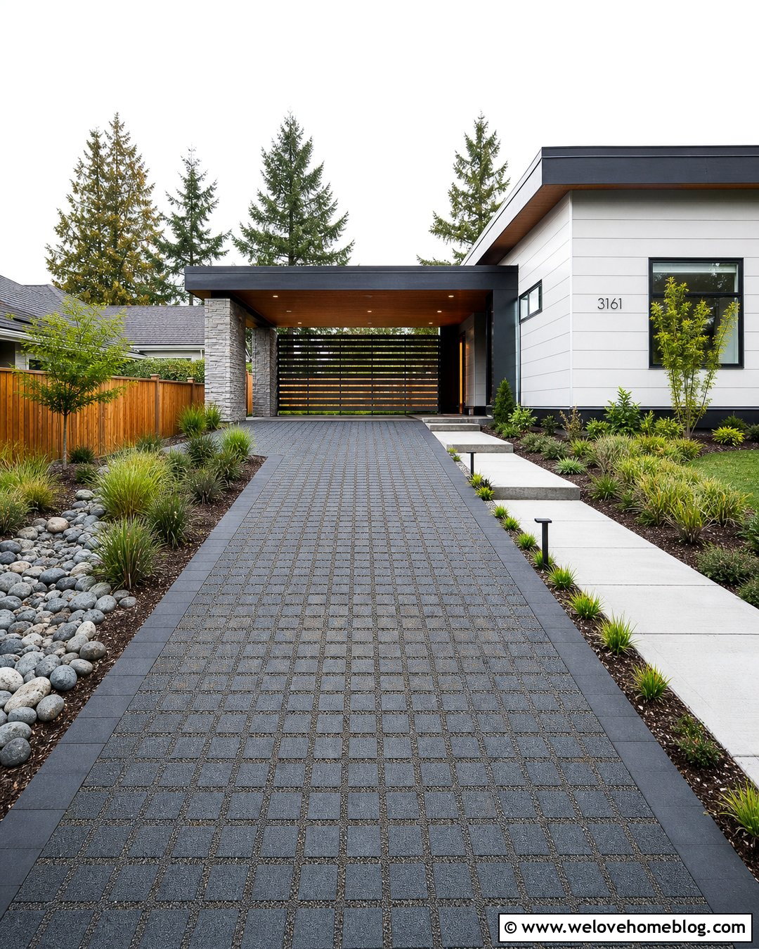 Carport With Permeable Paver Sloped Driveway - 20 carport sloped driveway ideas