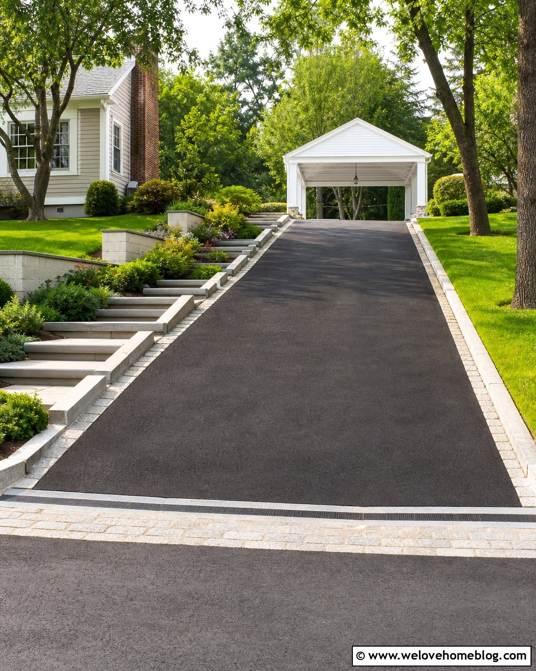 Carport at the Top of a Sloped Asphalt Driveway - 20 carport sloped driveway ideas