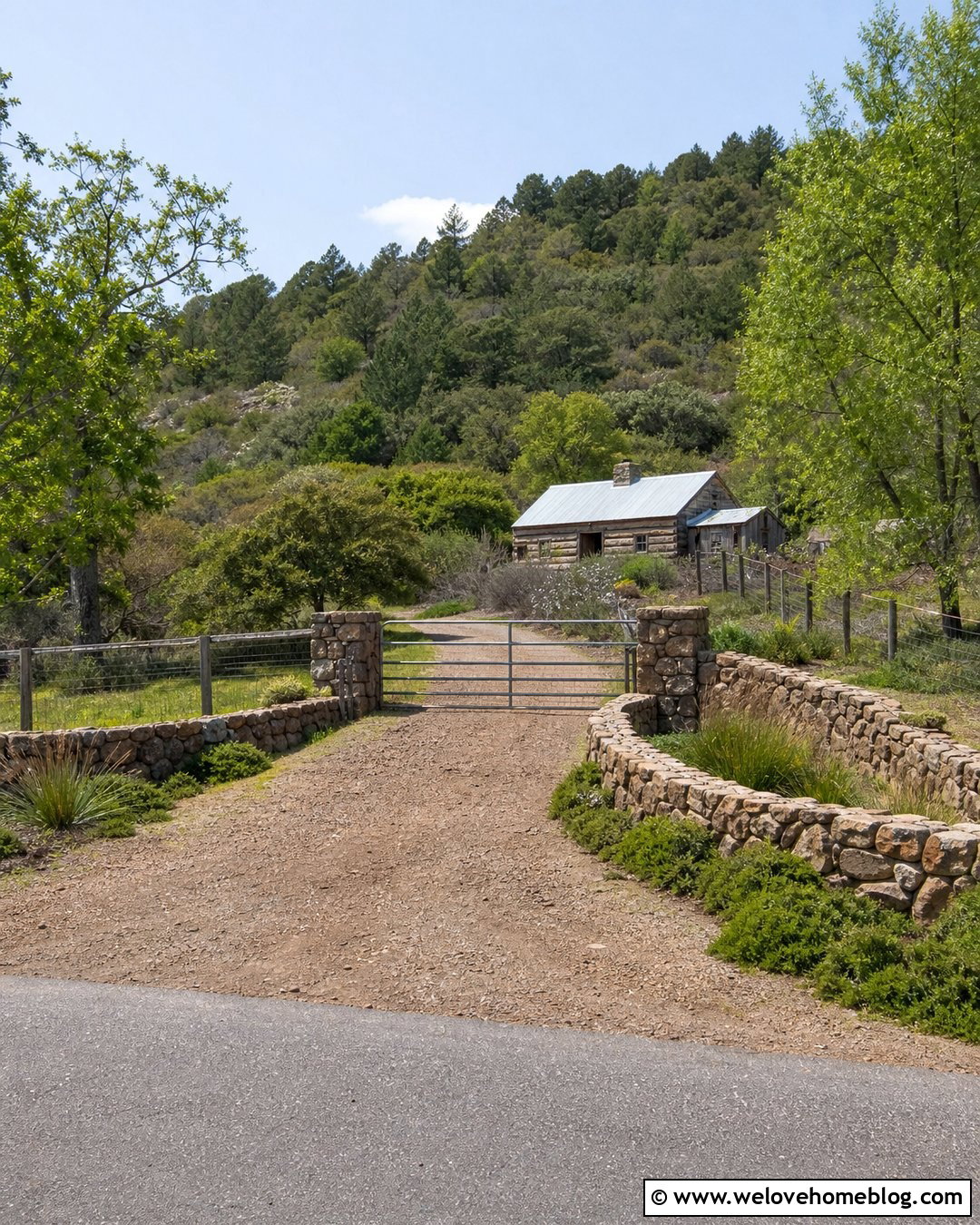 Cattle Gate With Rustic Stone Walls - 25 Driveway Cattle Gate Entrance Ideas