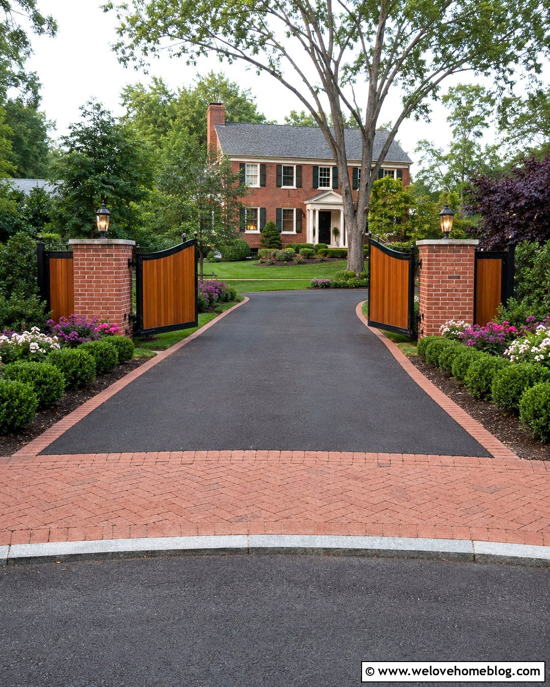 Cedar Automatic Gate With Brick Columns - 20 driveway automatic gate ideas