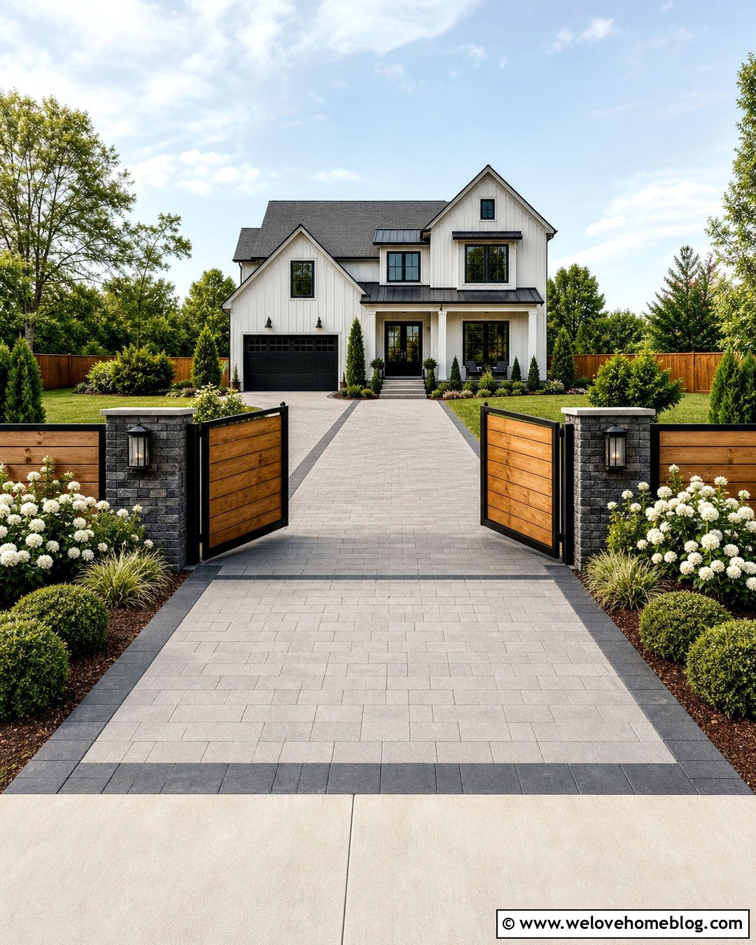Cedar Driveway Gate With Black Metal Frame - 35 Front Gate Entrance Driveway Ideas
