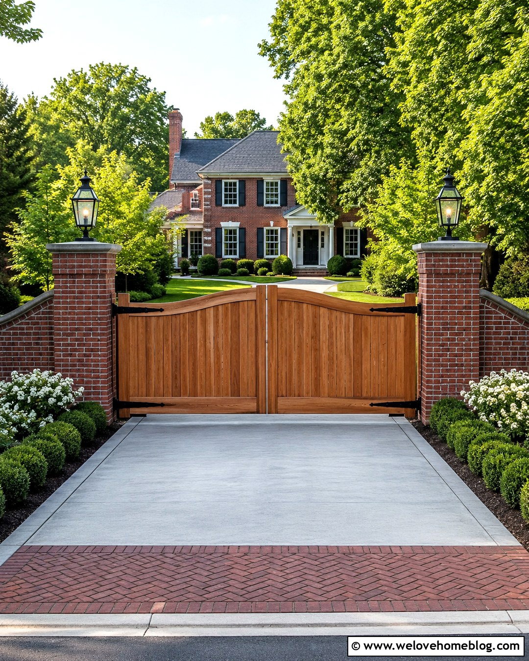 Cedar Driveway Gate With Brick Pillars