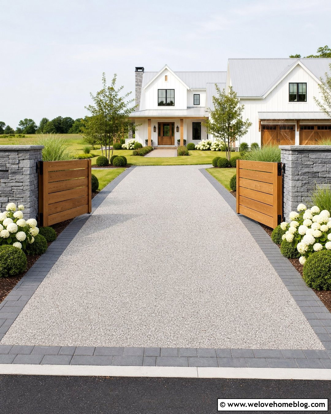 Cedar Driveway Gate With Stacked Stone Pillars - 20 Driveway Gate With Stone Pillars Ideas