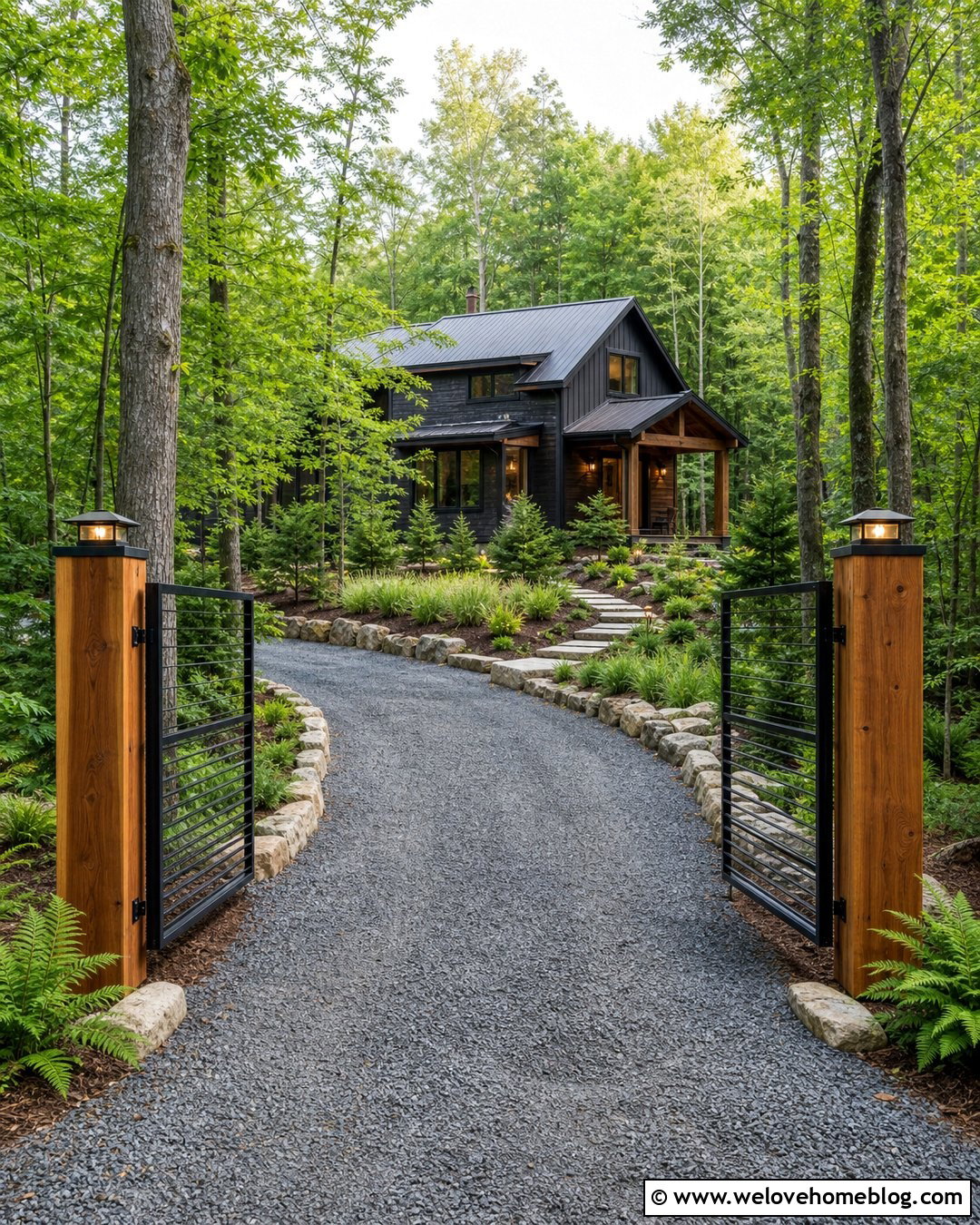Cedar Driveway Posts With Cable Gate - 20 Driveway Posts Entrance Ideas