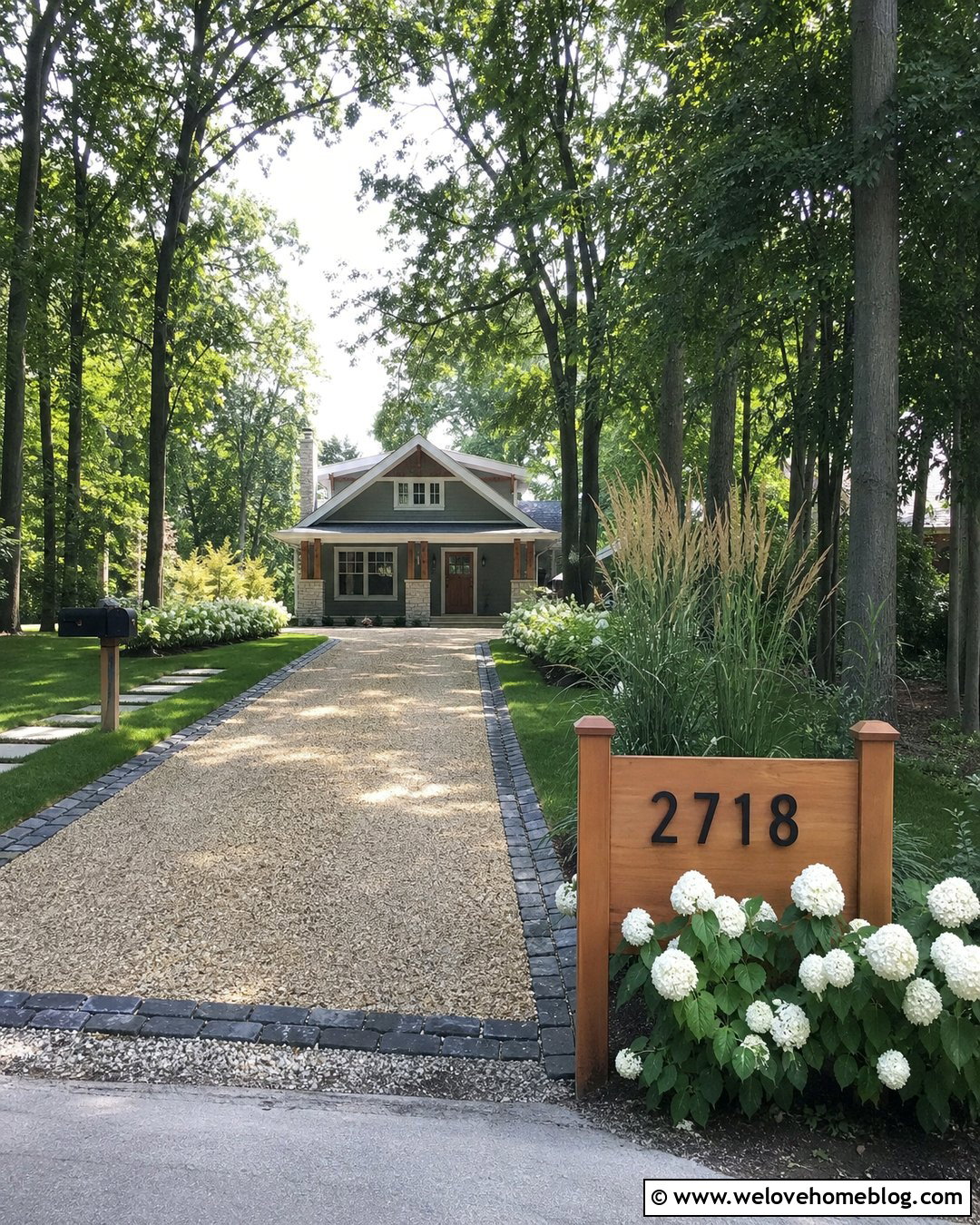 Cedar Driveway Sign With Pea Gravel Driveway - 30 Driveway Sign Ideas