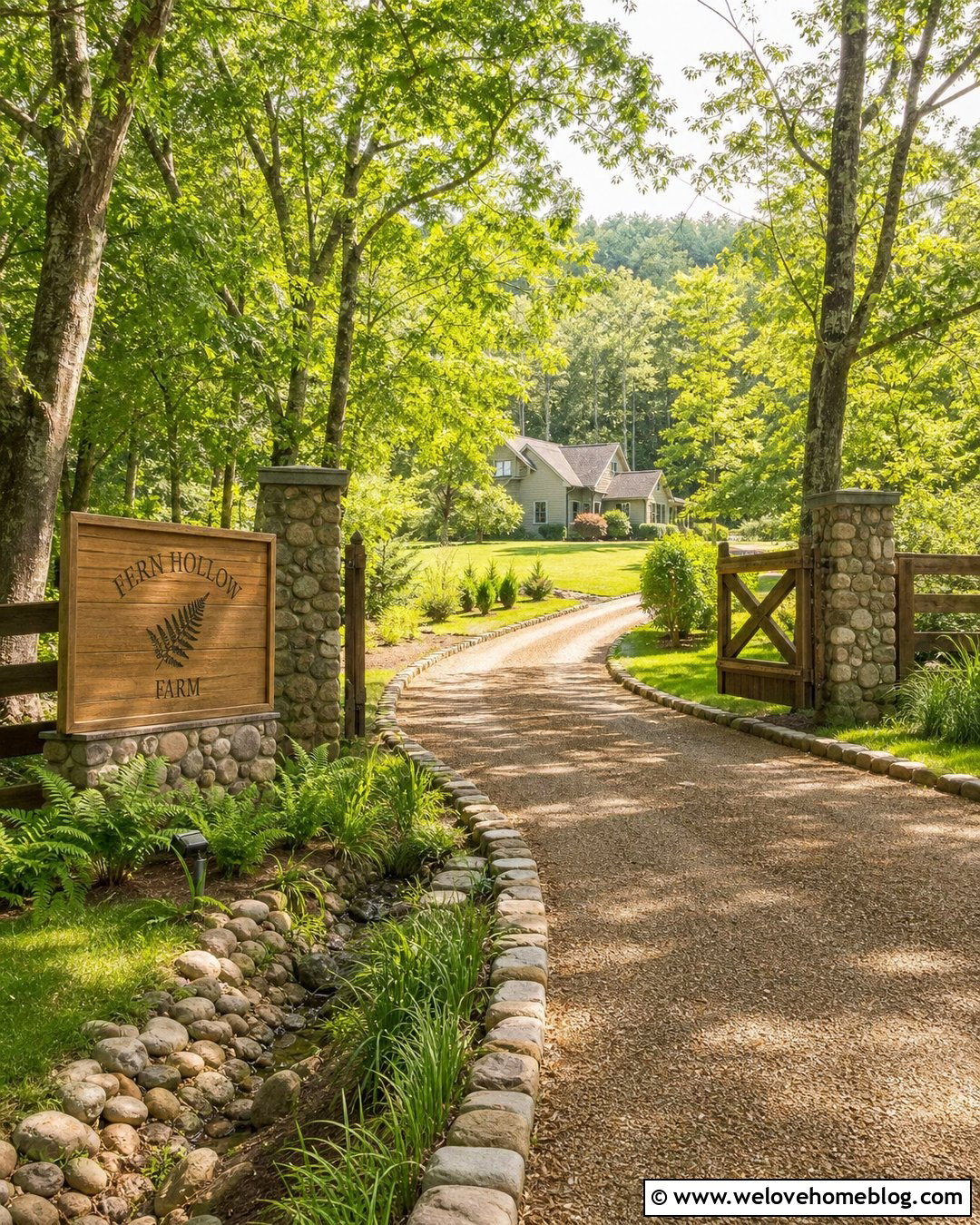 Cedar Farm Sign With Fieldstone Entrance - 40 Farm Signs Entrance Driveways Ideas