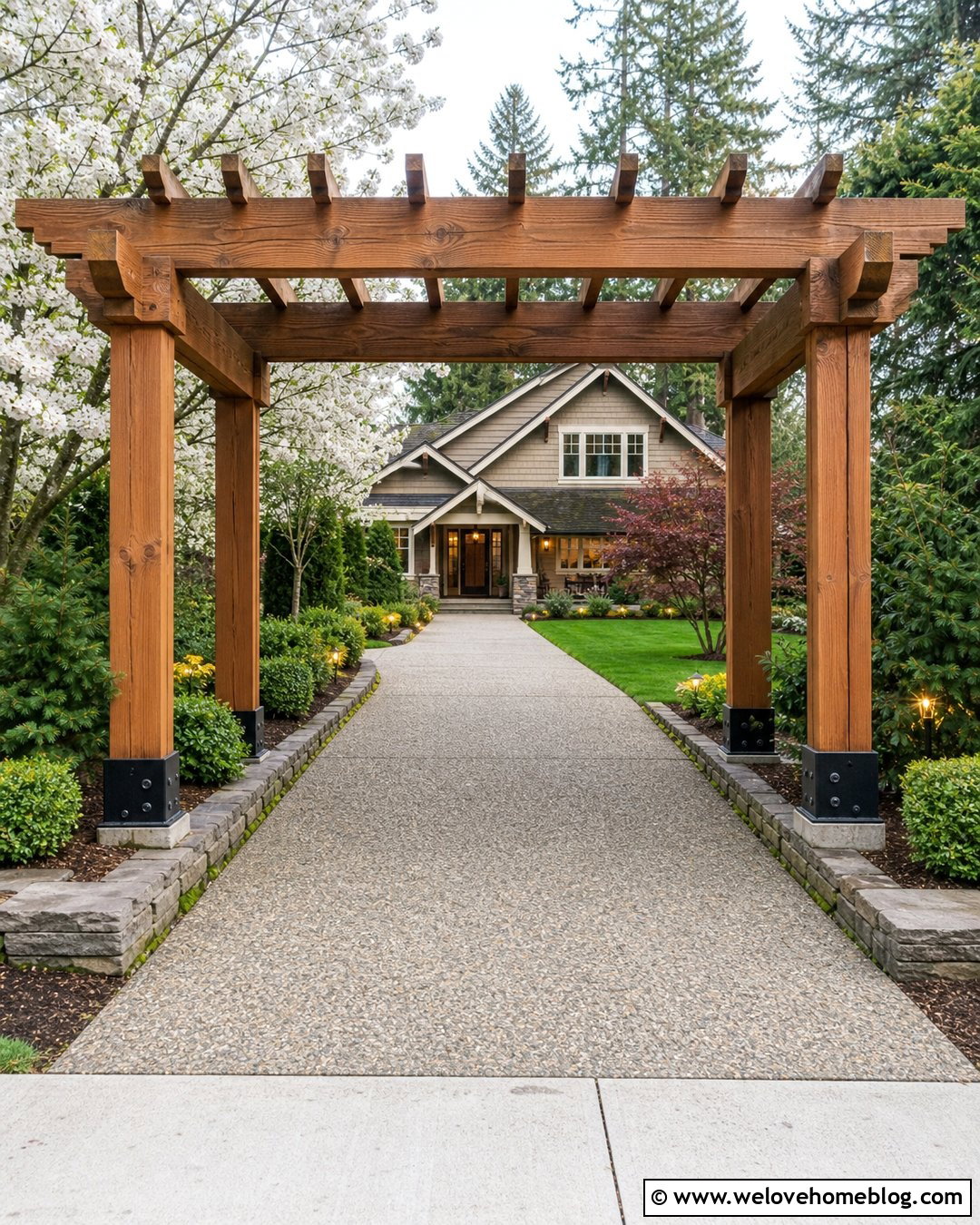 Cedar Pergola Driveway Arch - 20 Driveway Arch Ideas