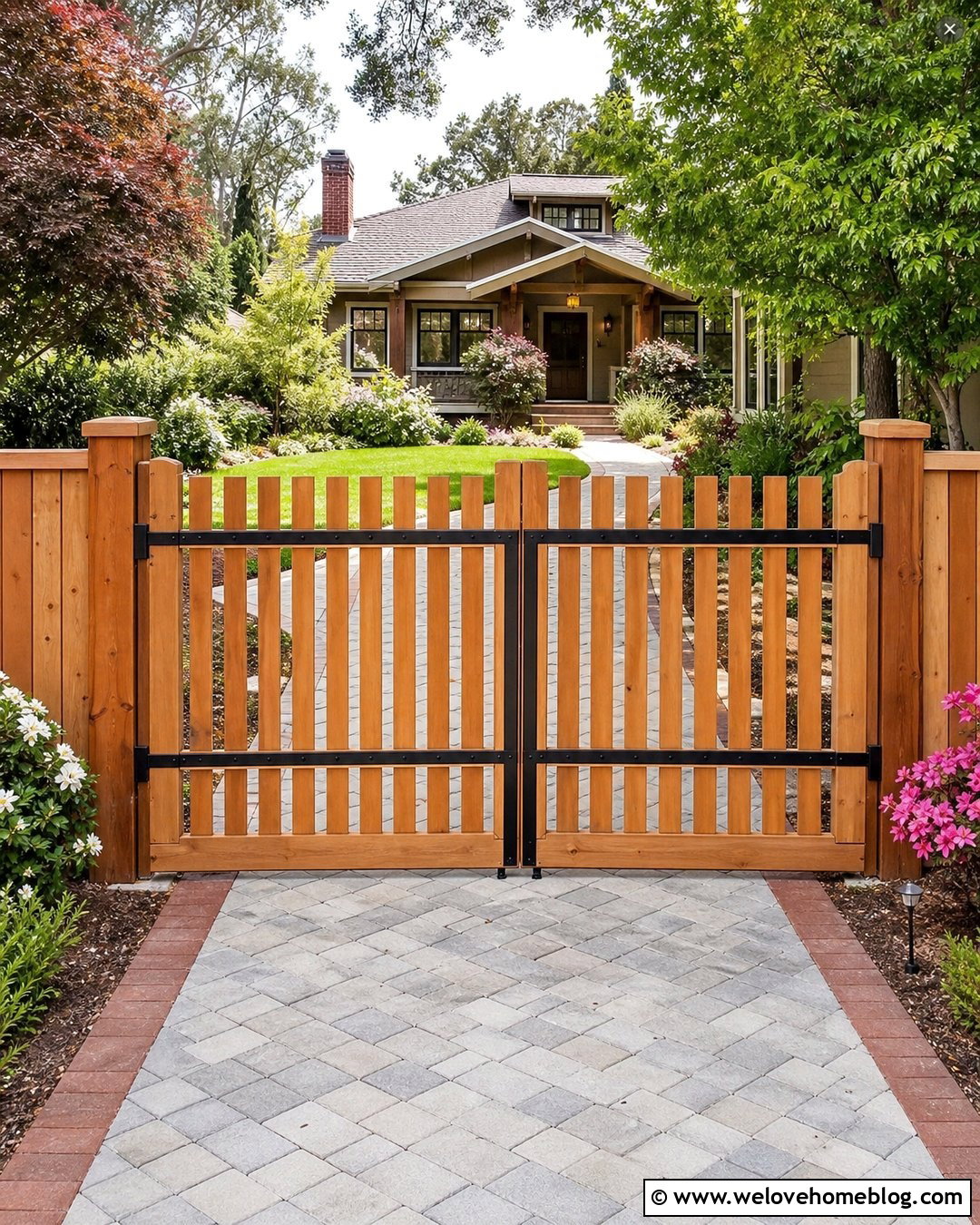 Cedar Picket Driveway Gate - 20 Homemade Driveway Gate Ideas