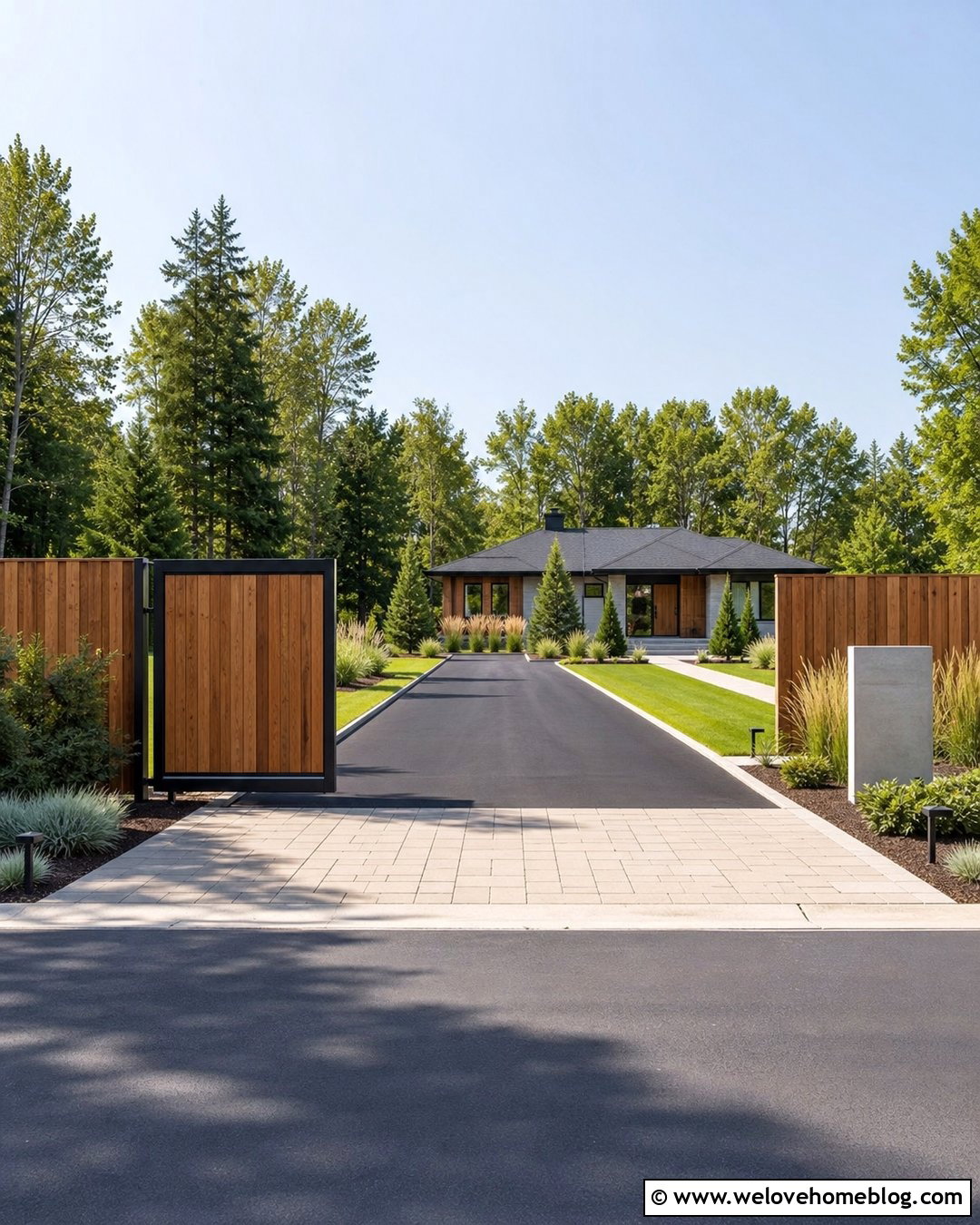 Cedar Privacy Fence Sliding Driveway Gate - 25 Driveway Front Yard Fence Gate Ideas