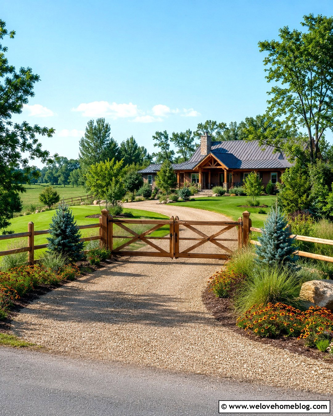 Cedar Ranch Gate With Split Rail Fencing - 20 ranch style gates driveway entrance ideas