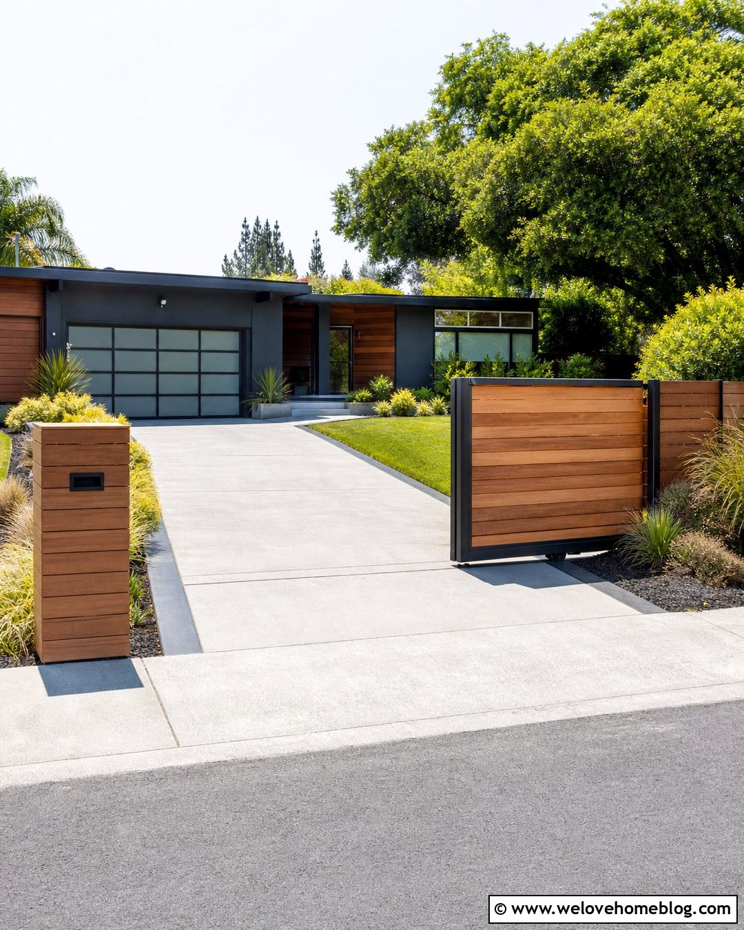 Cedar Sliding Driveway Barrier Gate - 25 Driveway Barrier Ideas