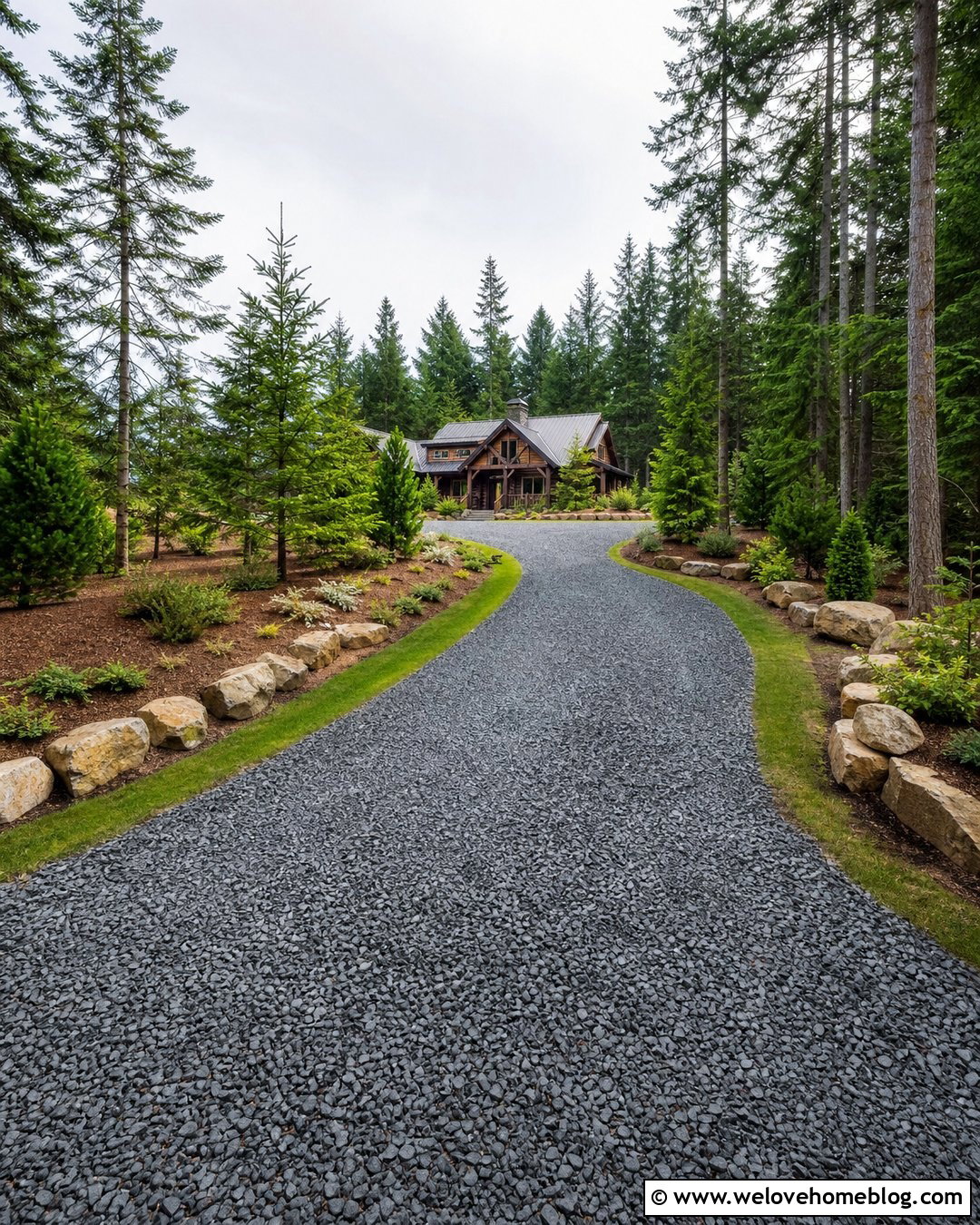 Cedar Tree Lined Crushed Stone Driveway - 40 Tree Lined Driveway Ideas