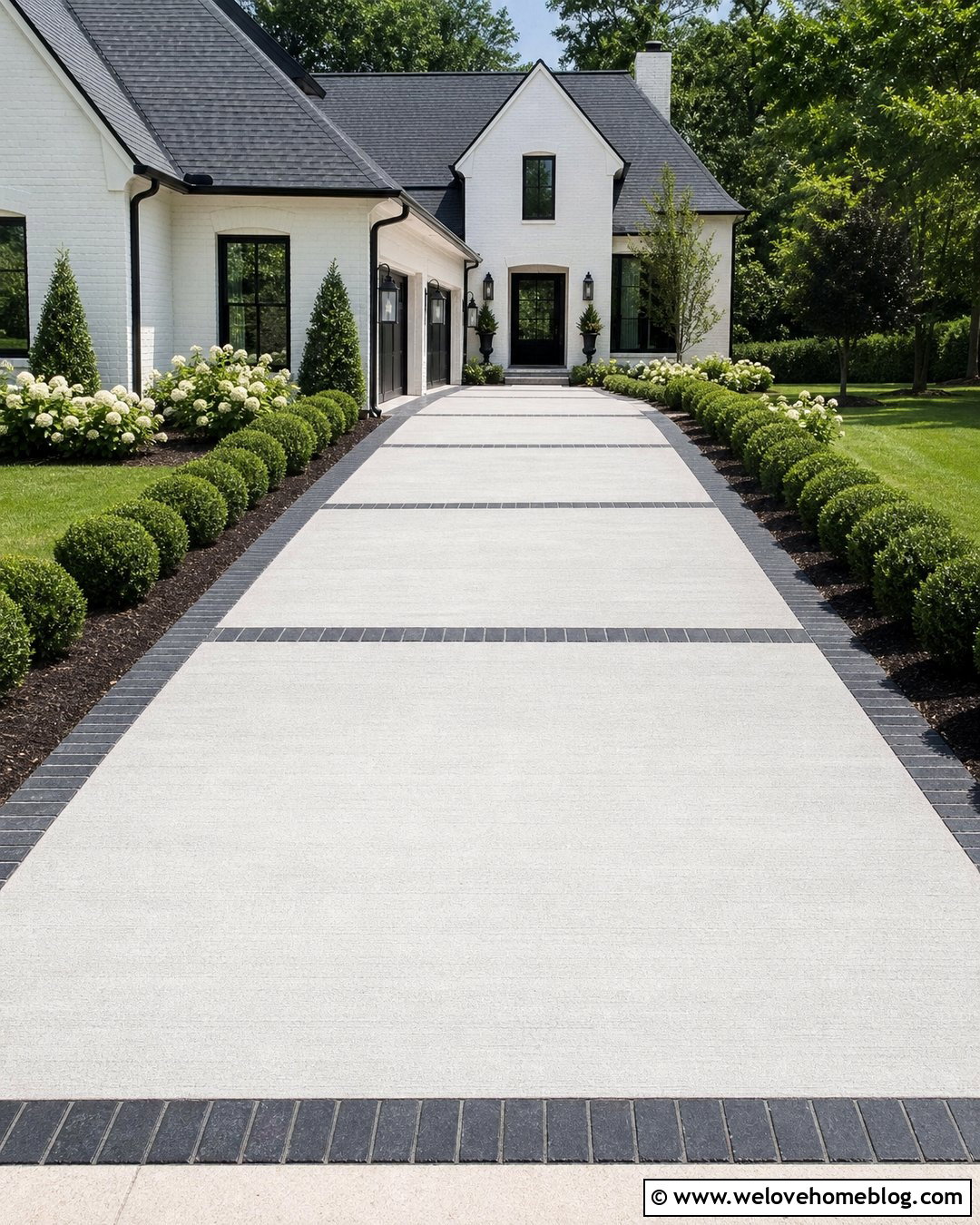 Cement Driveway With Black Brick Edging - 35 Cement Driveway Ideas