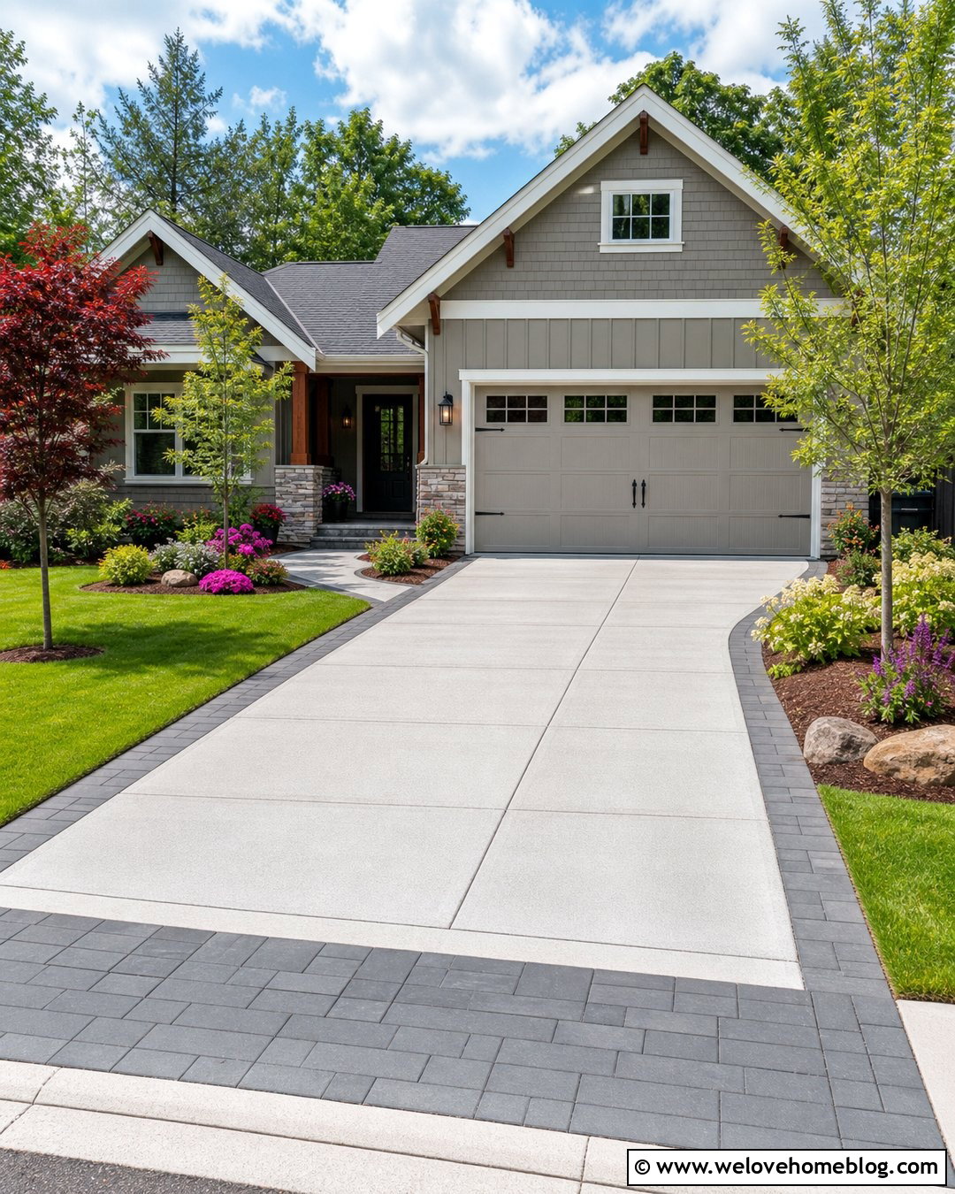 Cement Driveway With Concrete Paver Border - 35 Cement Driveway Ideas
