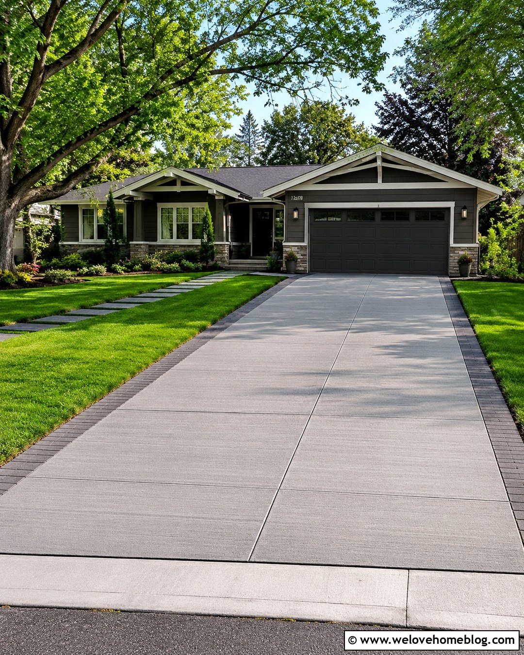 Cement Driveway With Paver Border And Grass Strip - 20 cement driveway with paver border ideas