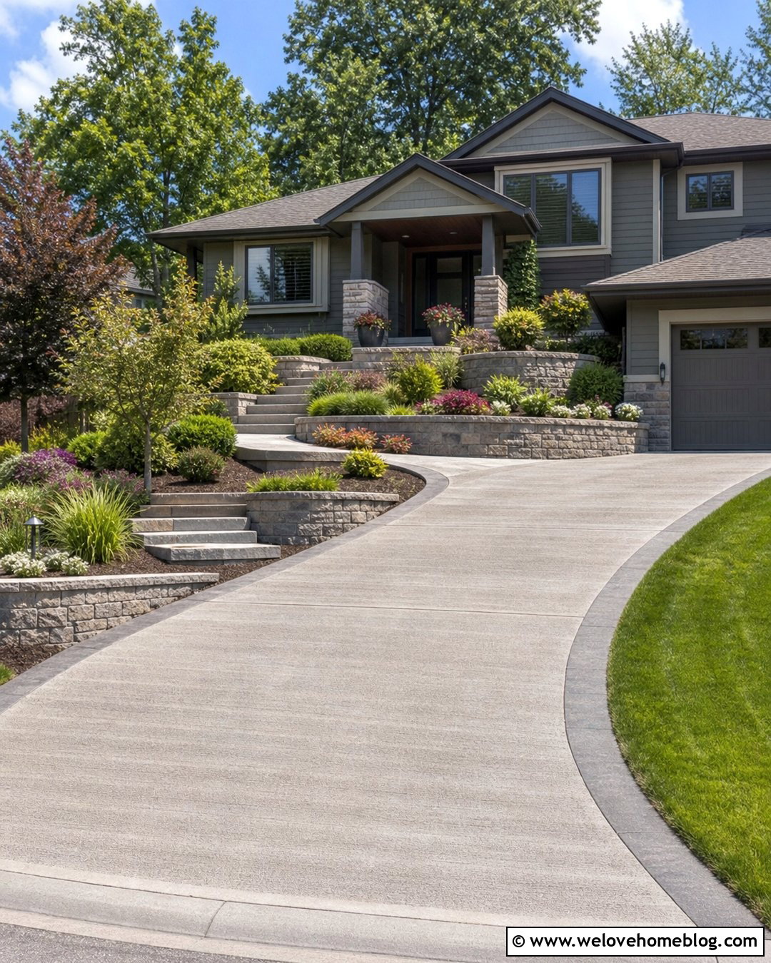 Cement Driveway With Raised Garden Beds - 35 Cement Driveway Ideas