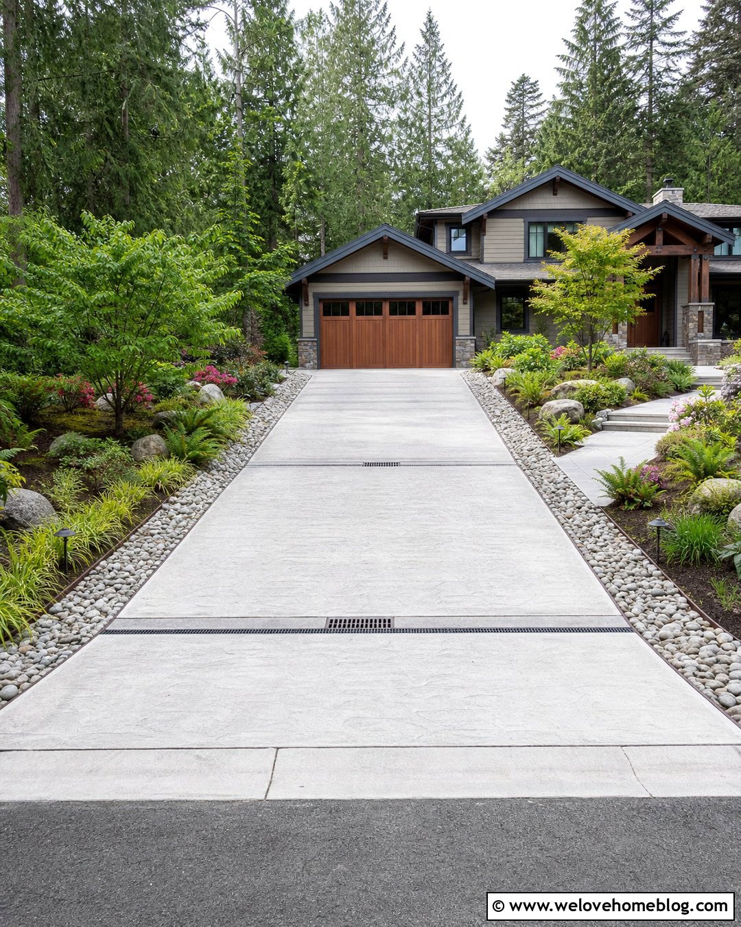 Cement Driveway With River Rock Border - 35 Cement Driveway Ideas