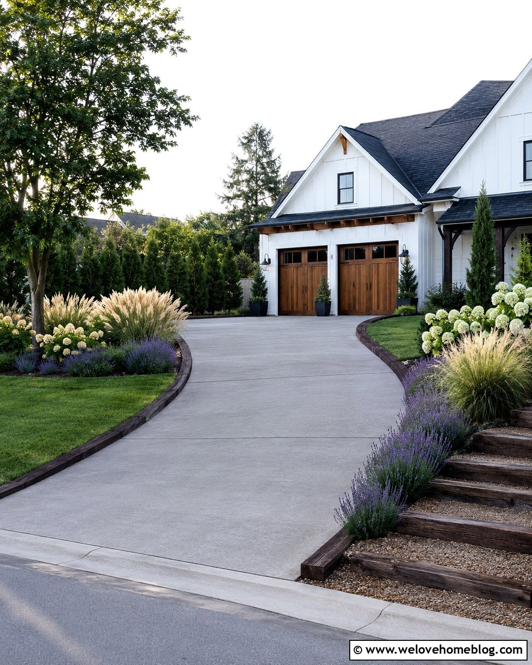 Cement Driveway With Timber Edging - 20 Cement Driveway Curb Appeal Ideas