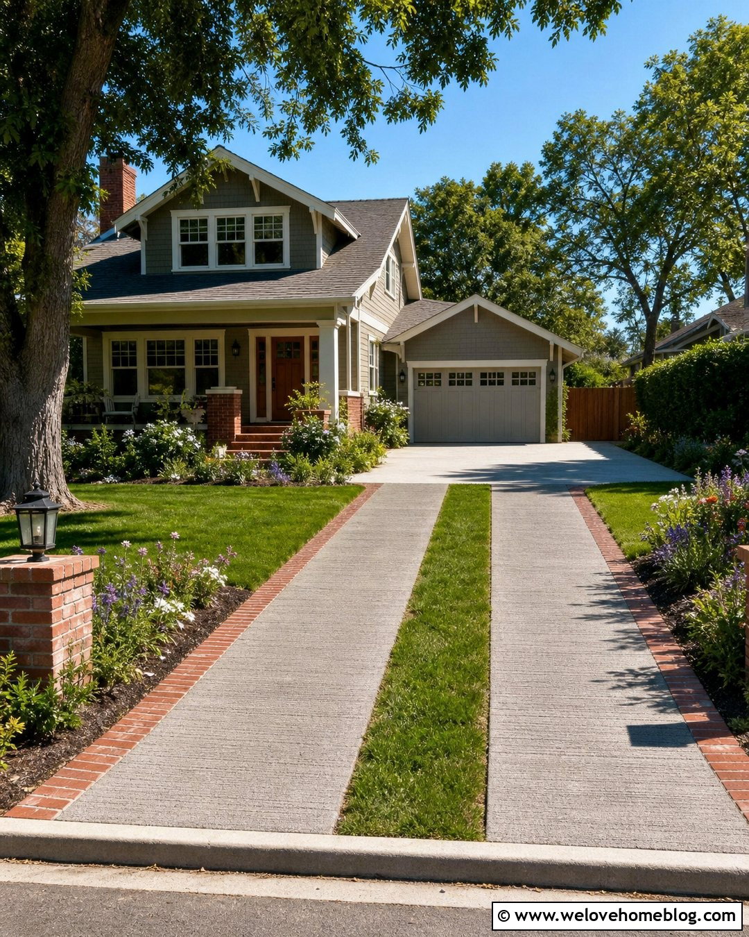 Cement Ribbon Driveway With Center Grass - 20 Cement Grass Driveway Ideas