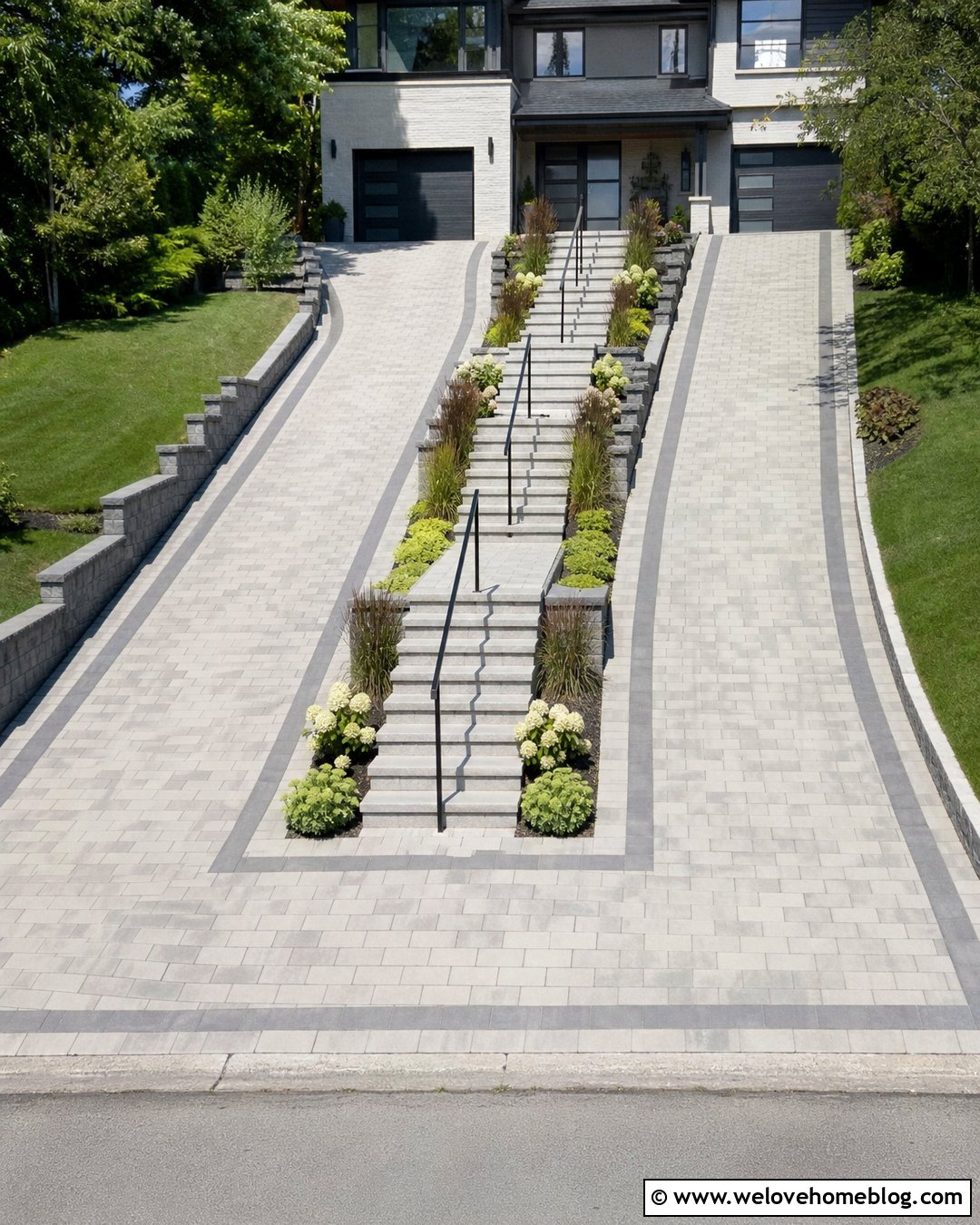 Center Steps Between Split Driveway Lanes - 20 Steep Driveway Steps Ideas